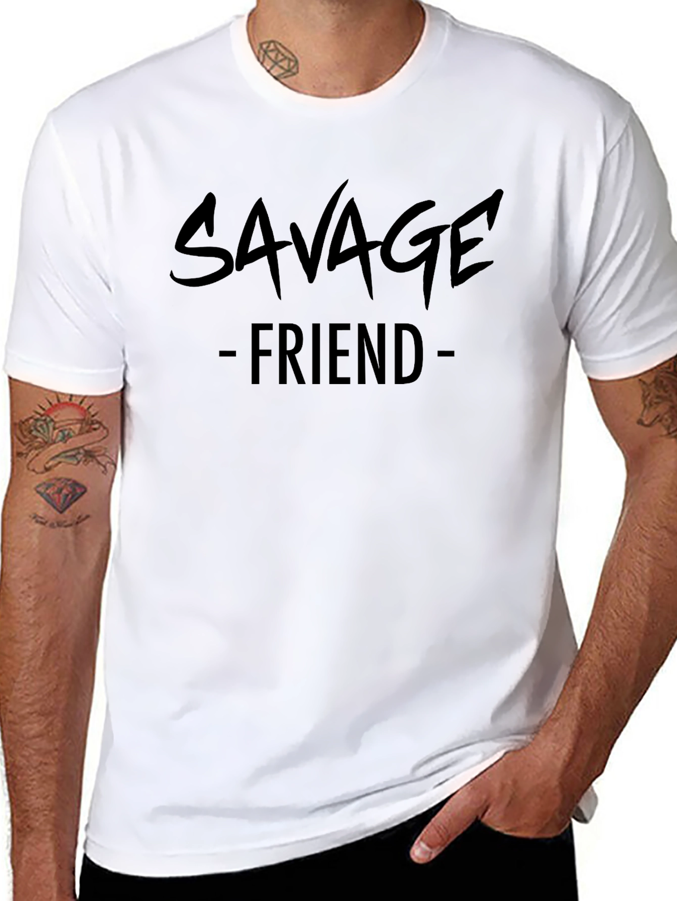 Black Savage Friend Graphic Print Black T-Shirt view 8