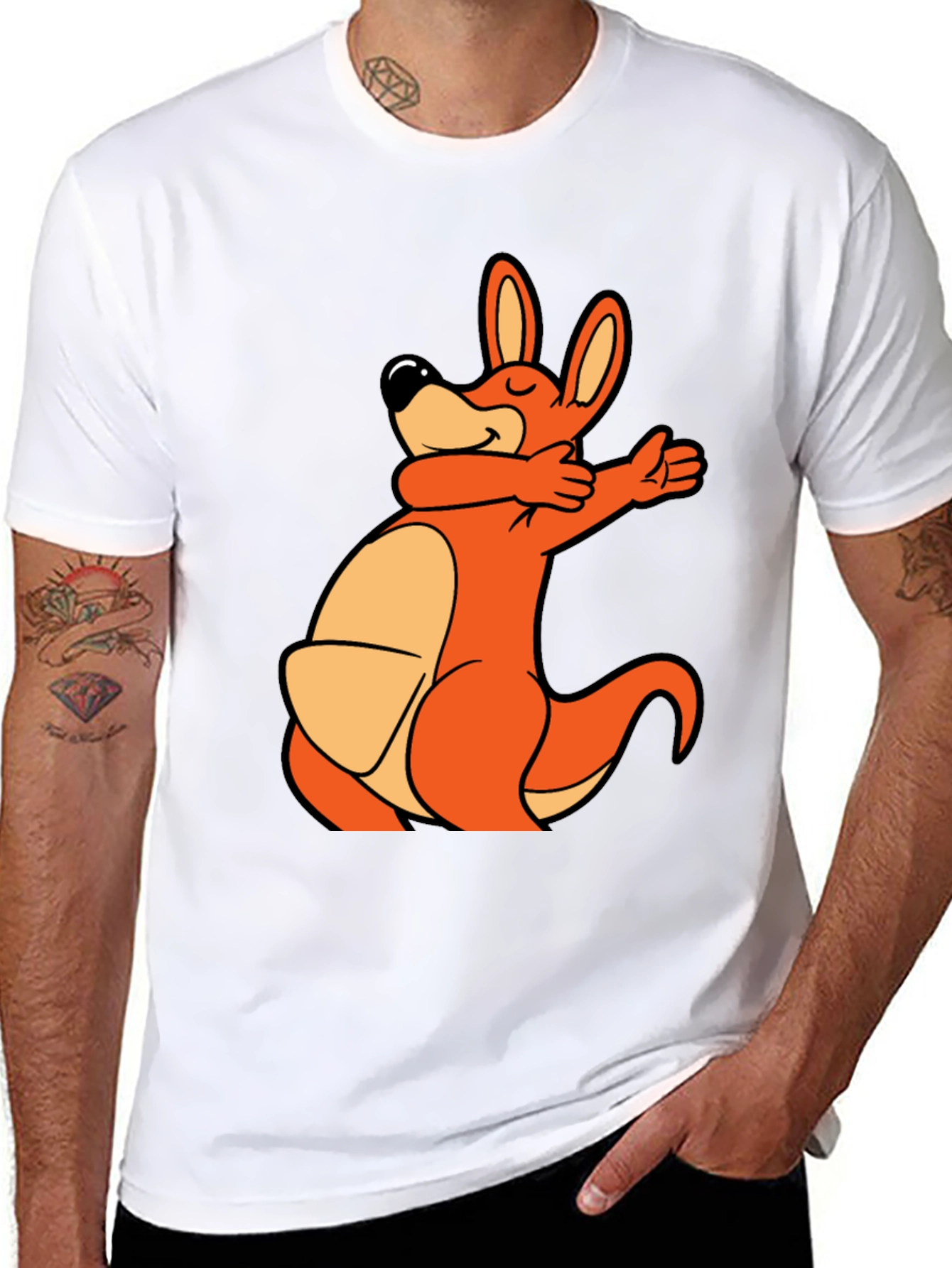 Black Dabbing Kangaroo Black T-Shirt view 8