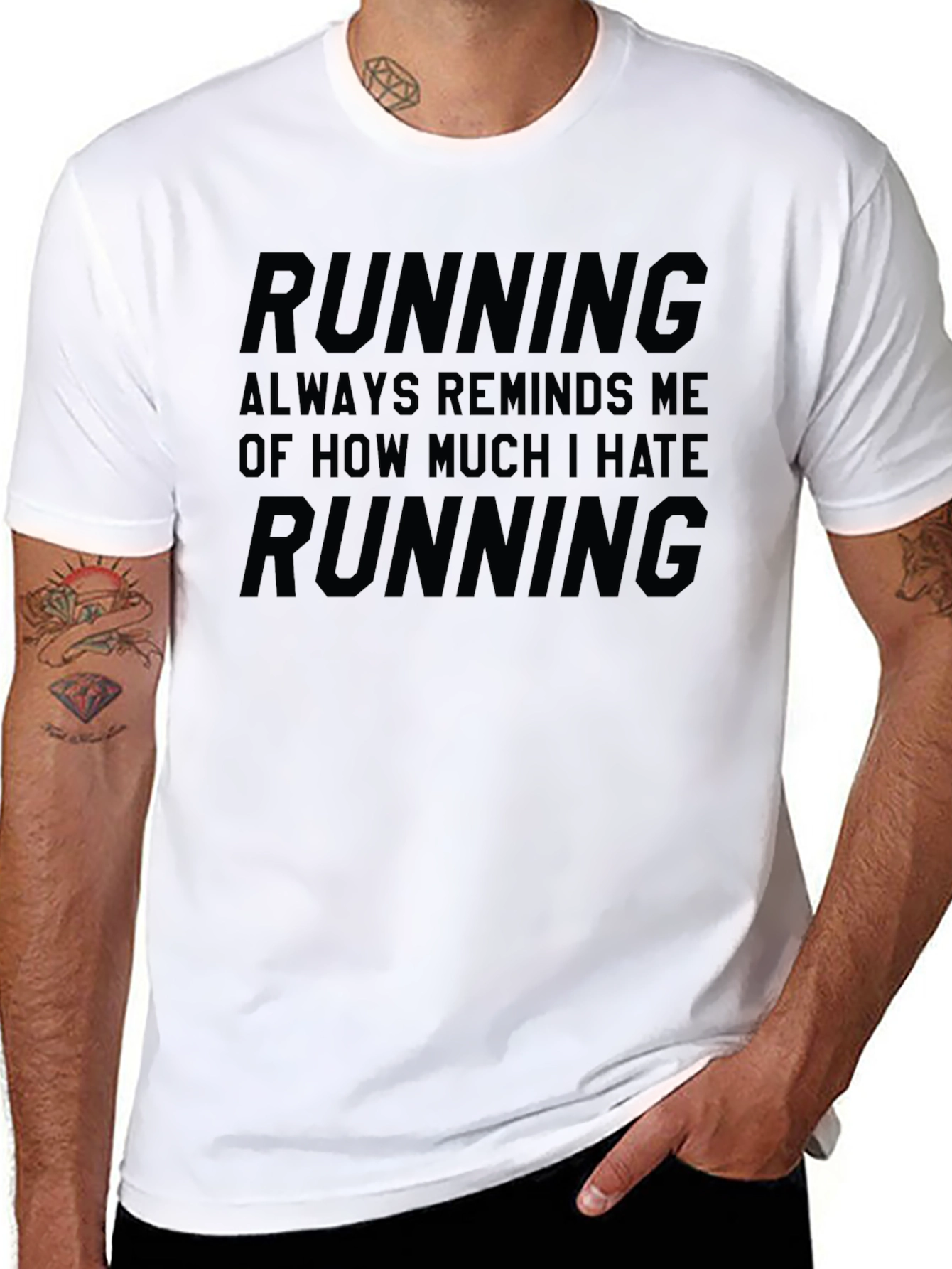 Black Funny Running Hate T-Shirt - Novelty Design view 8
