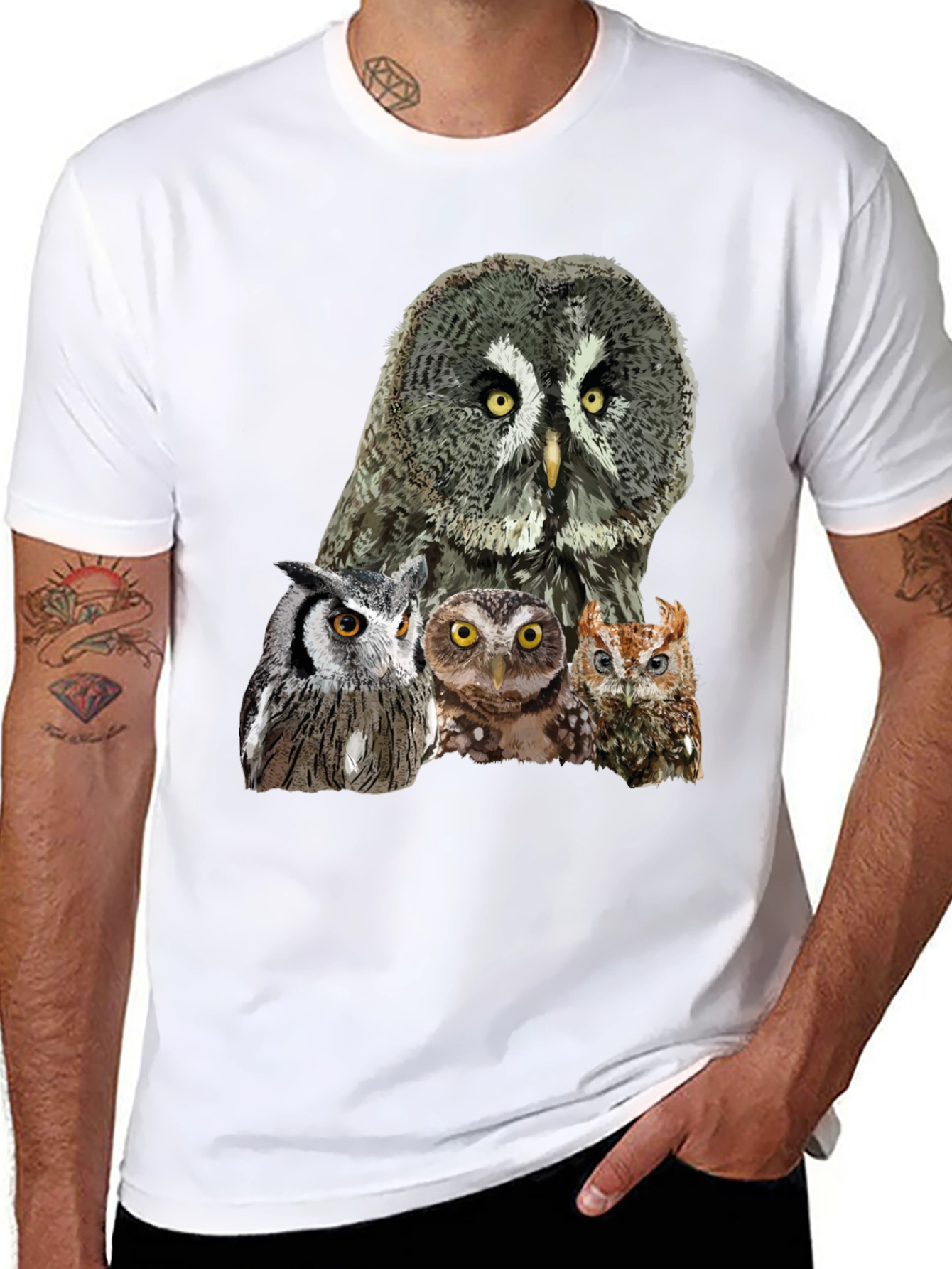 Owl Portrait Graphic T-Shirt - Men's Black Tee - 8
