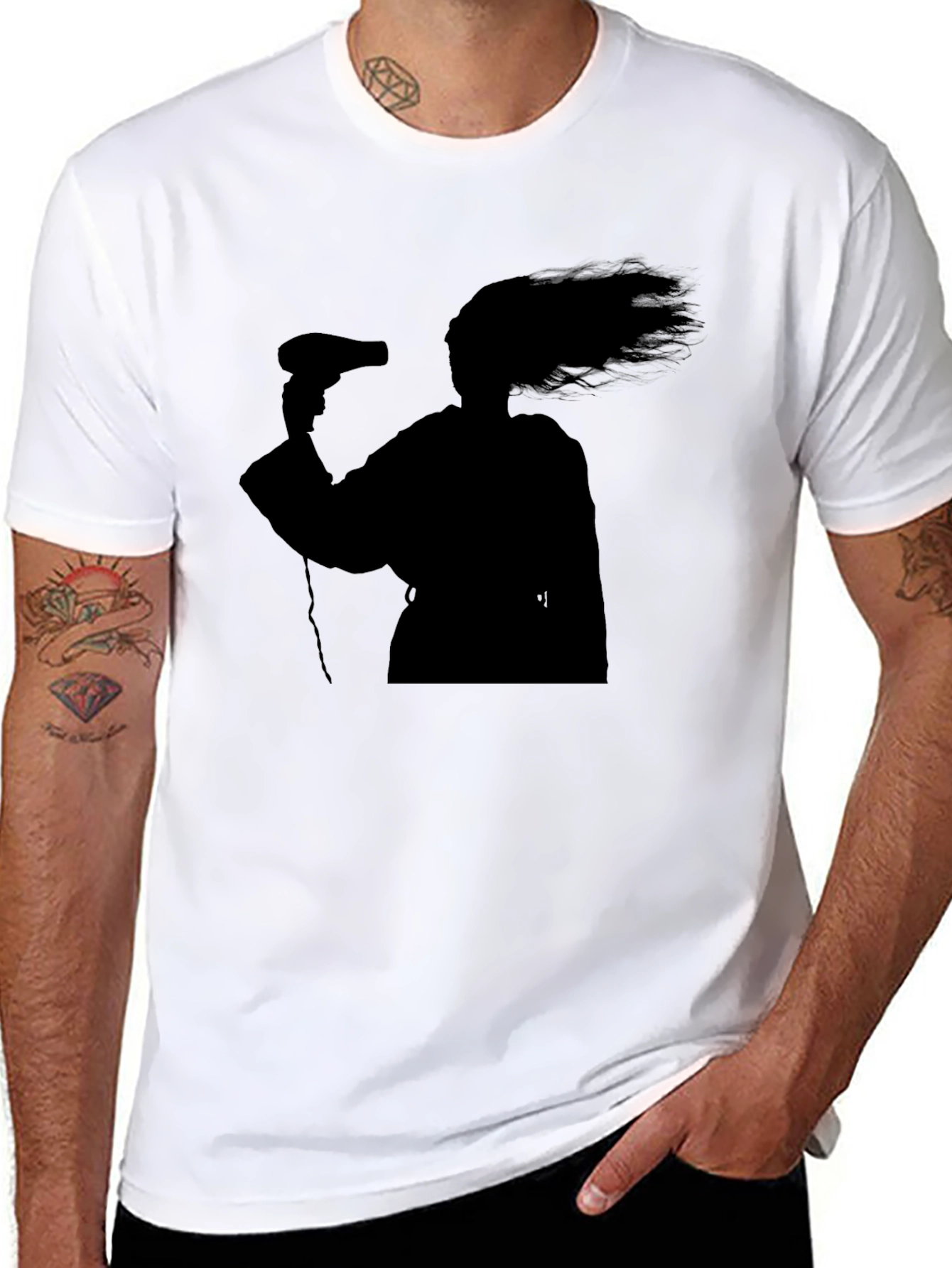 Black Silhouette Hair Dryer T-Shirt - Black Unisex Tee view 8