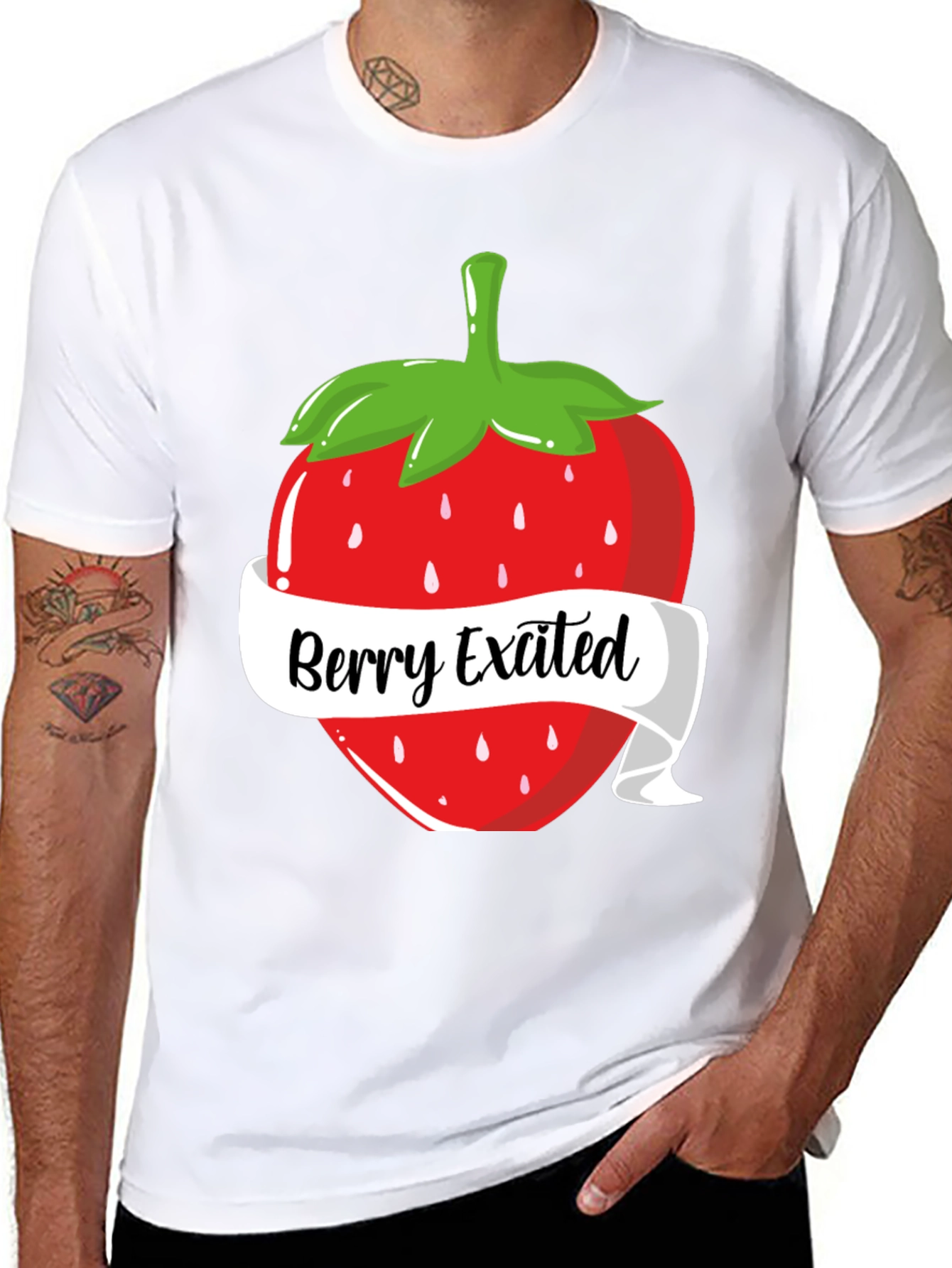Black Berry Excited T-Shirt: Fun Strawberry Design view 8