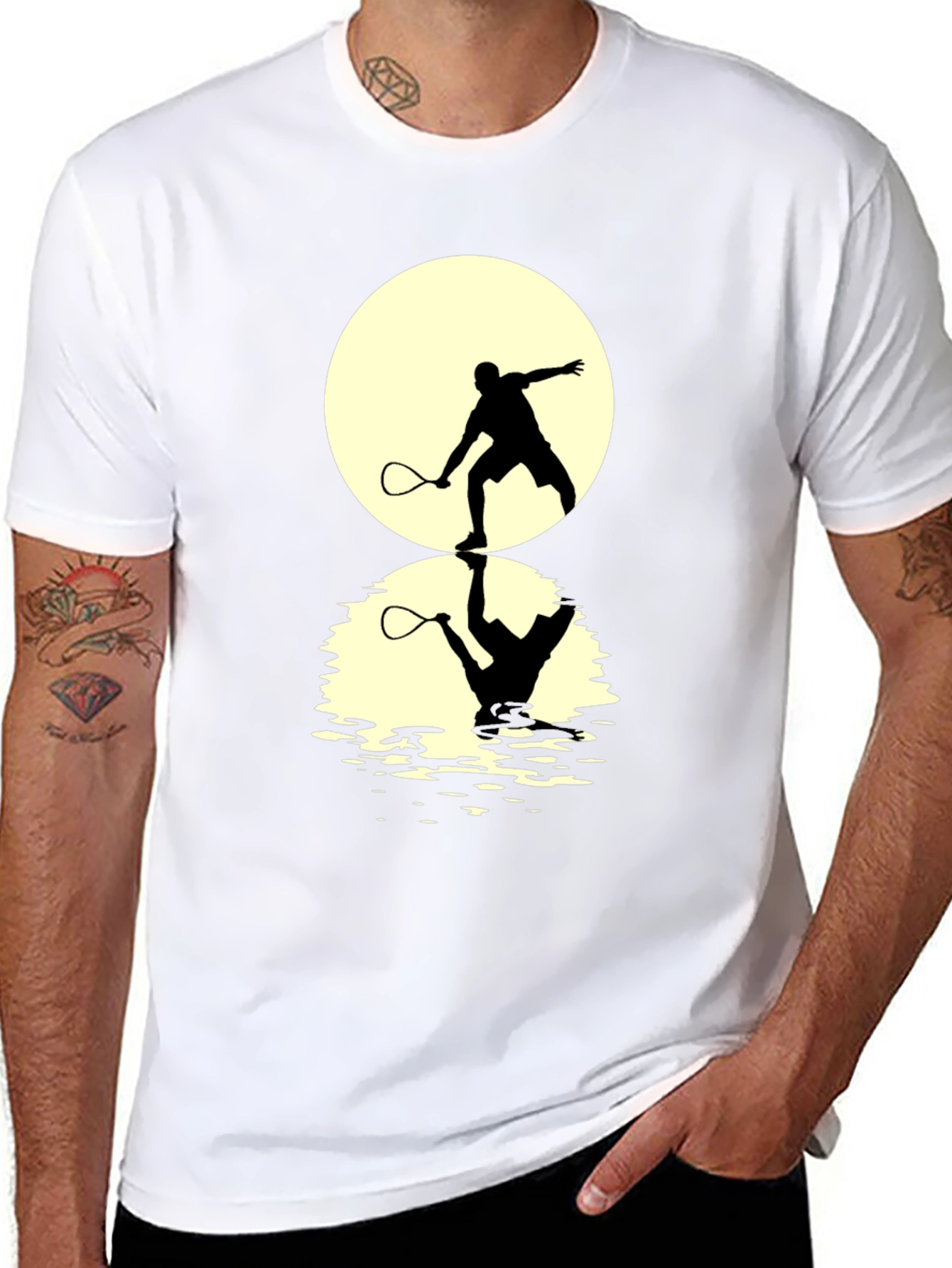 Black Squash Player Moon Reflection Graphic T-Shirt view 8
