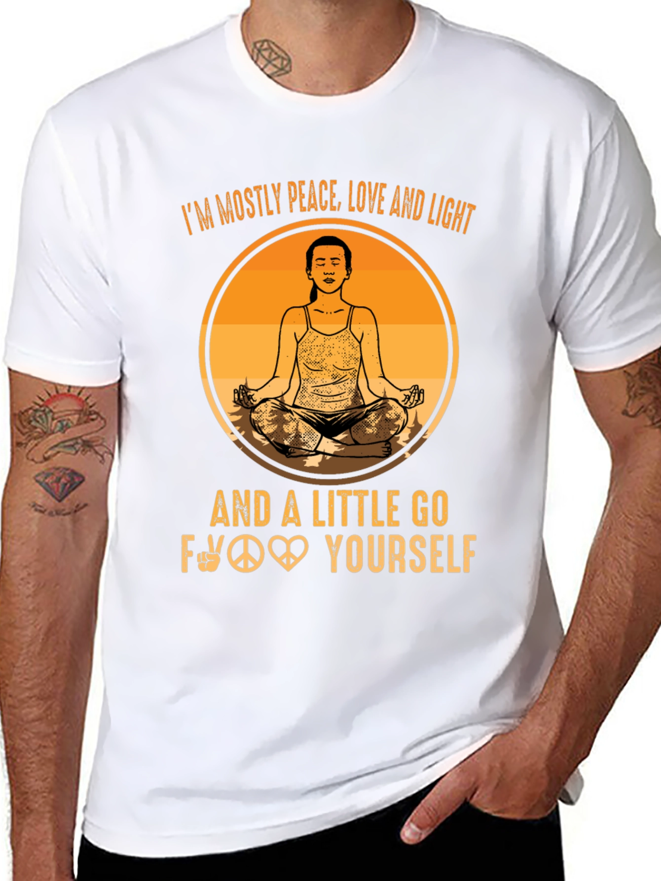 Black Peace Love Light Funny Yoga Graphic Tee view 8