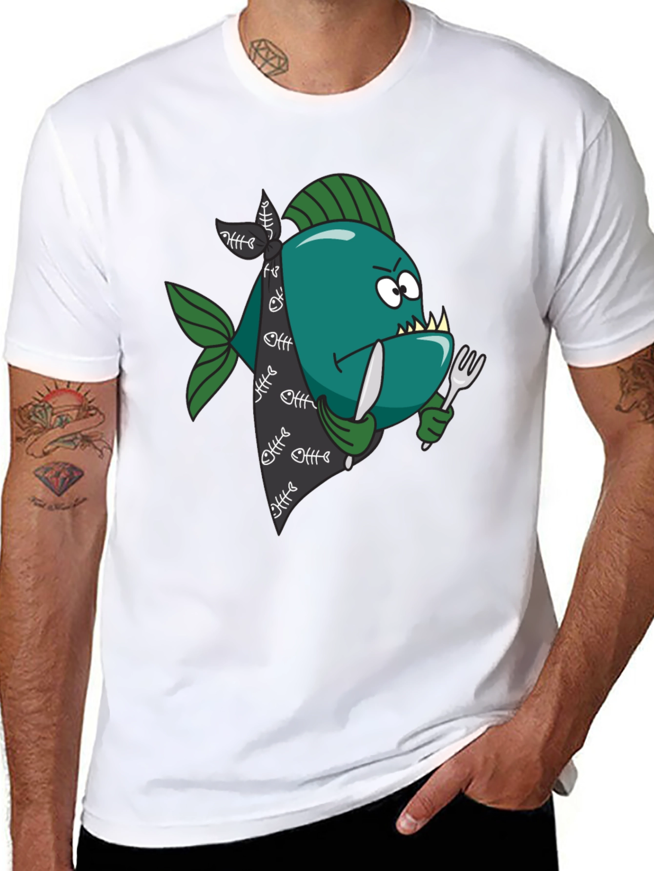 Black Cartoon Piranha T-Shirt - Graphic Print view 8