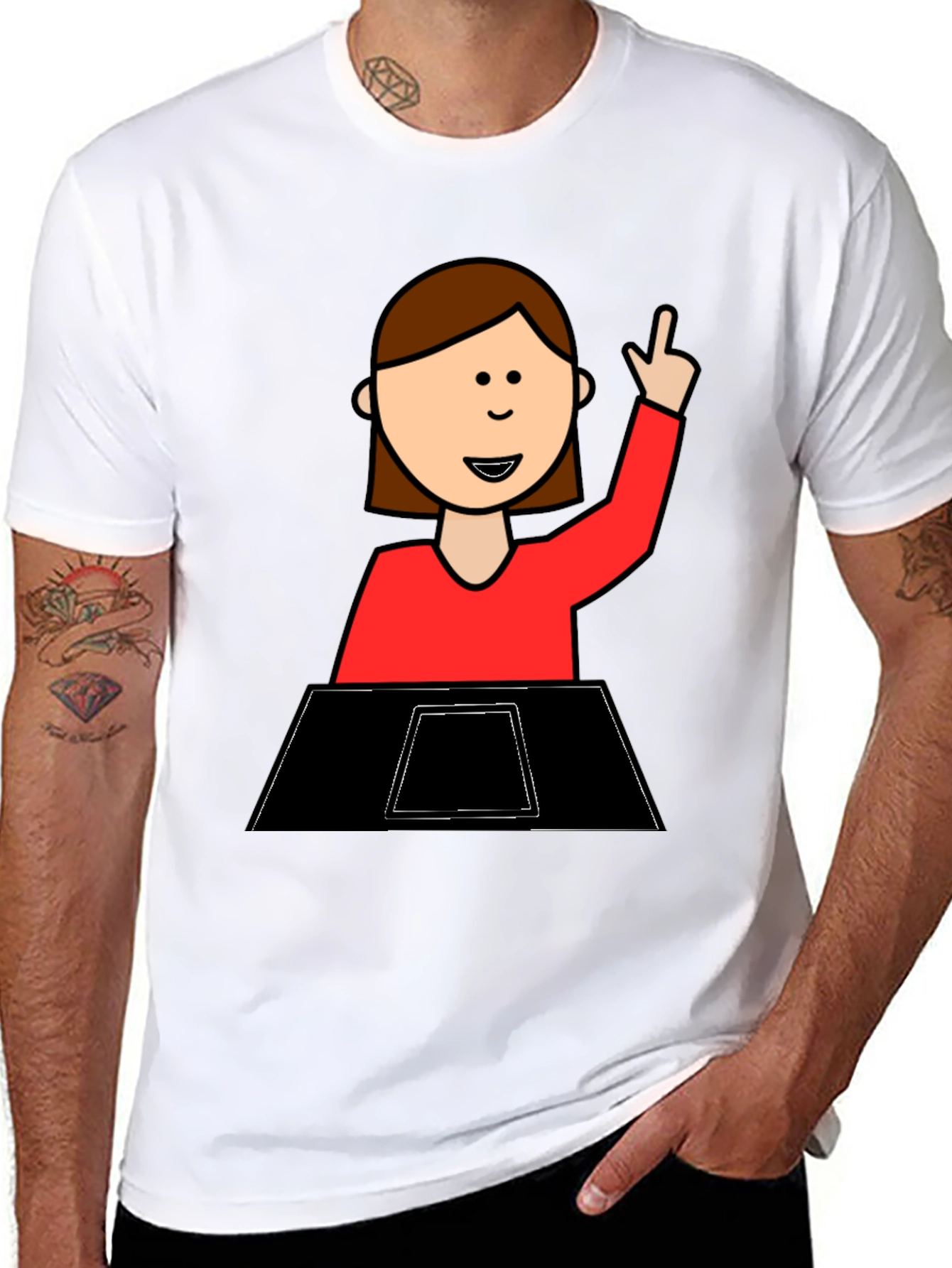 Black Funny Cartoon Student T-Shirt view 8