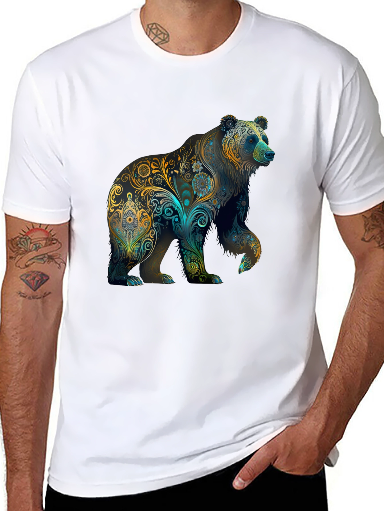 Black Floral Bear Graphic Tee - Black view 8