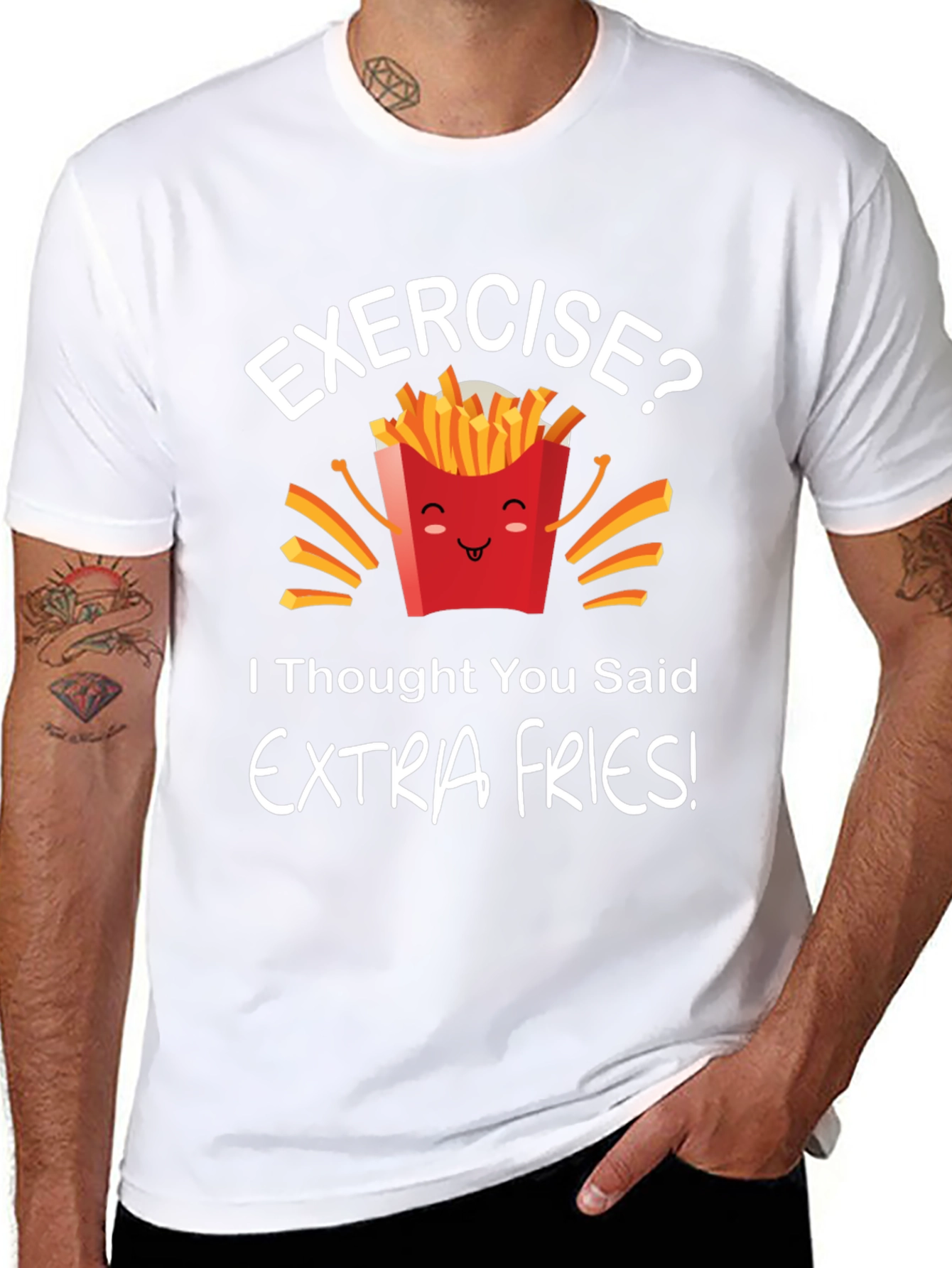 Black Funny 'Extra Fries' Graphic T-Shirt - Unisex view 8