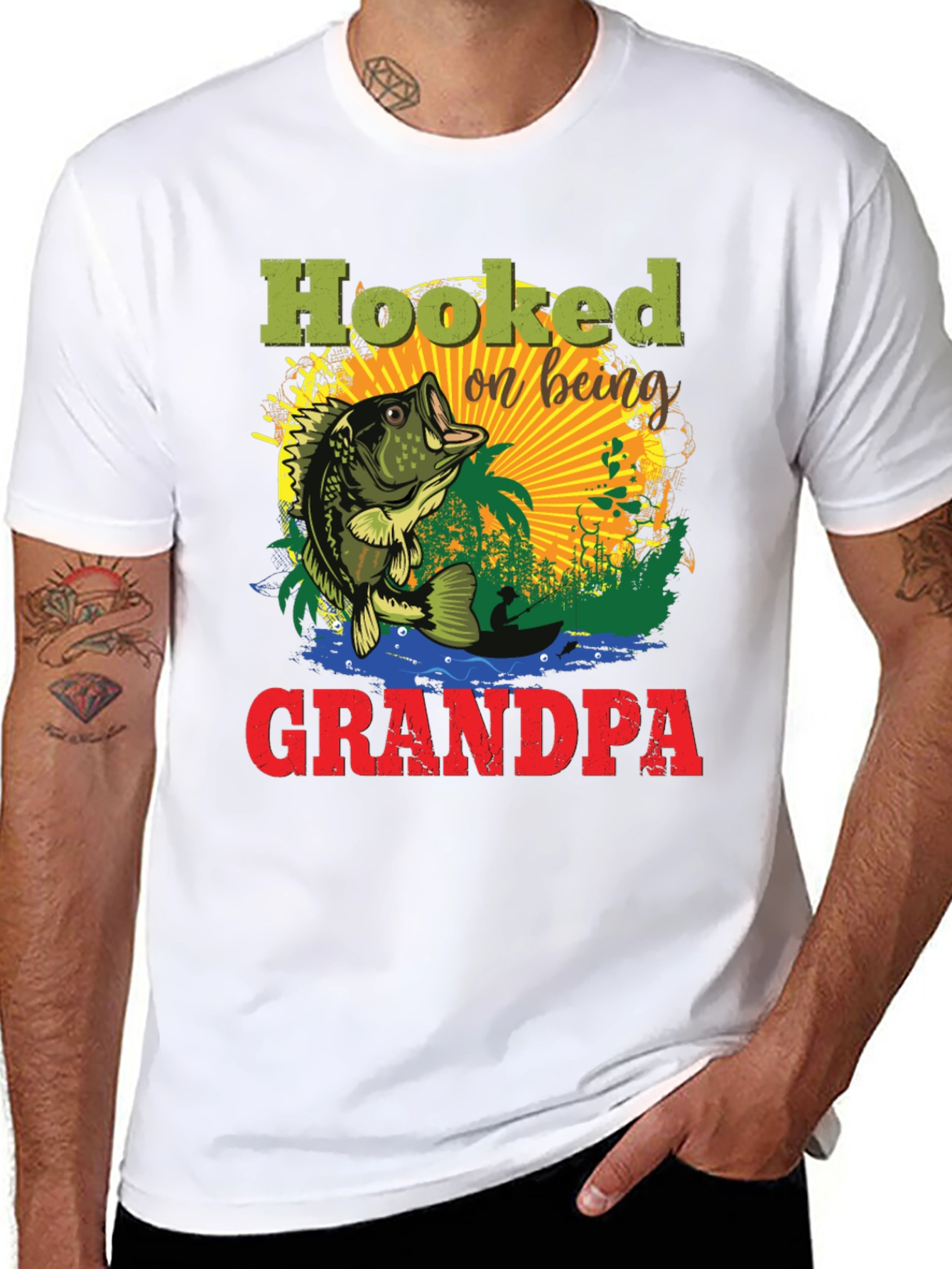 Black Hooked on Being Grandpa Fishing T-Shirt view 8