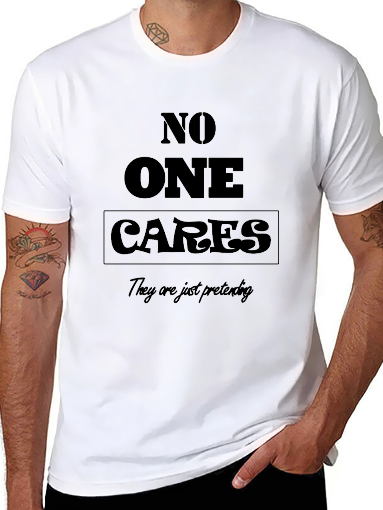 Black No One Cares Funny Sarcastic Black T-Shirt view 8