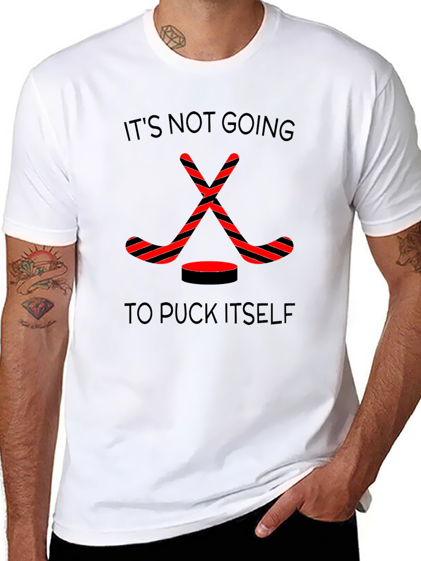 Black Hockey Sticks Graphic Tee: It's Not Going To Puck Itself view 8