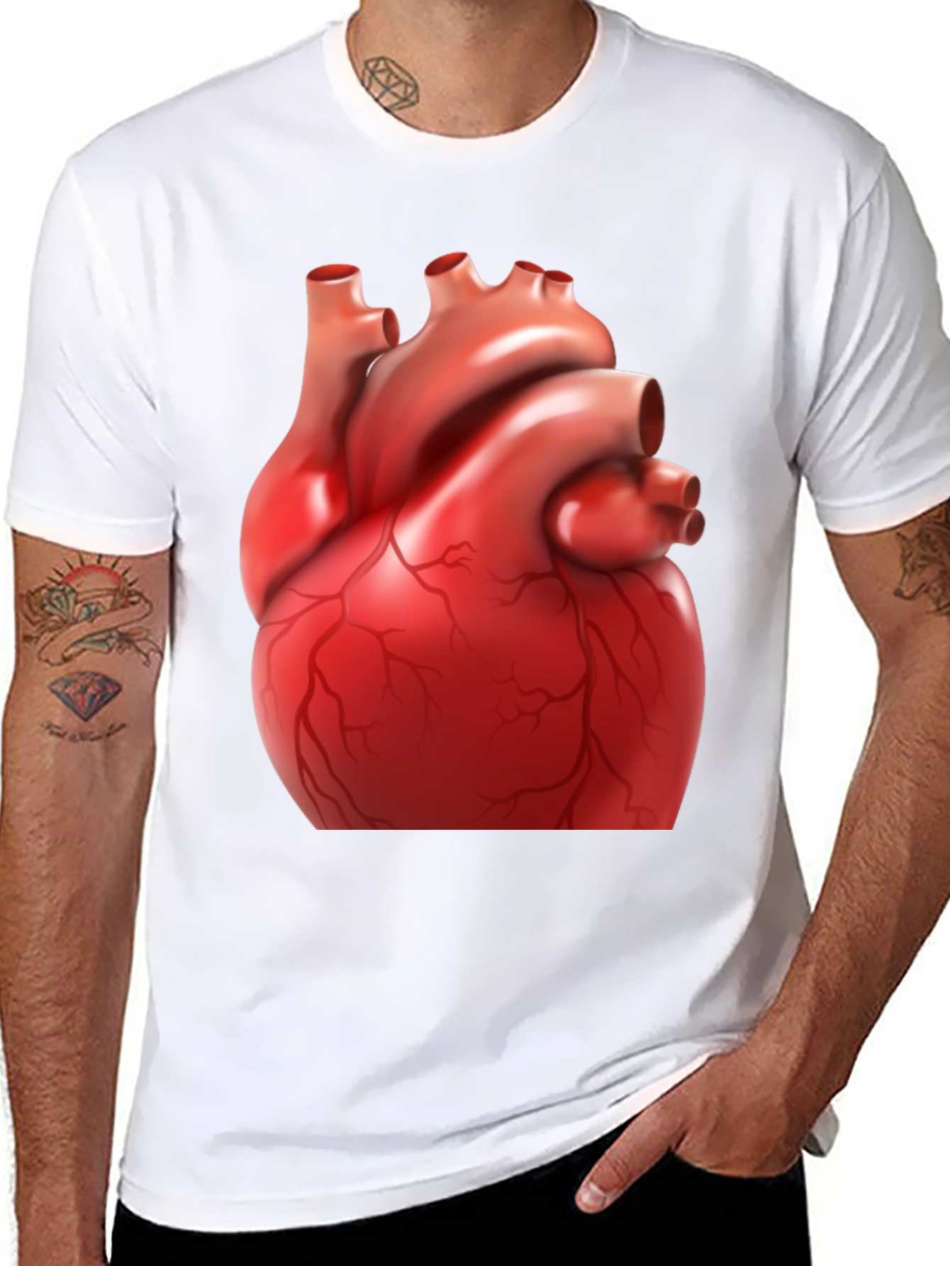 Black Anatomical Heart Graphic Tee - Black Cotton Blend Shirt view 8