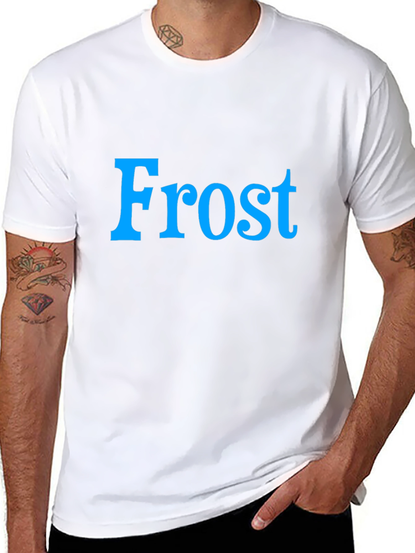 Black Frost Graphic Tee - Cool Blue Text on Black Shirt view 8