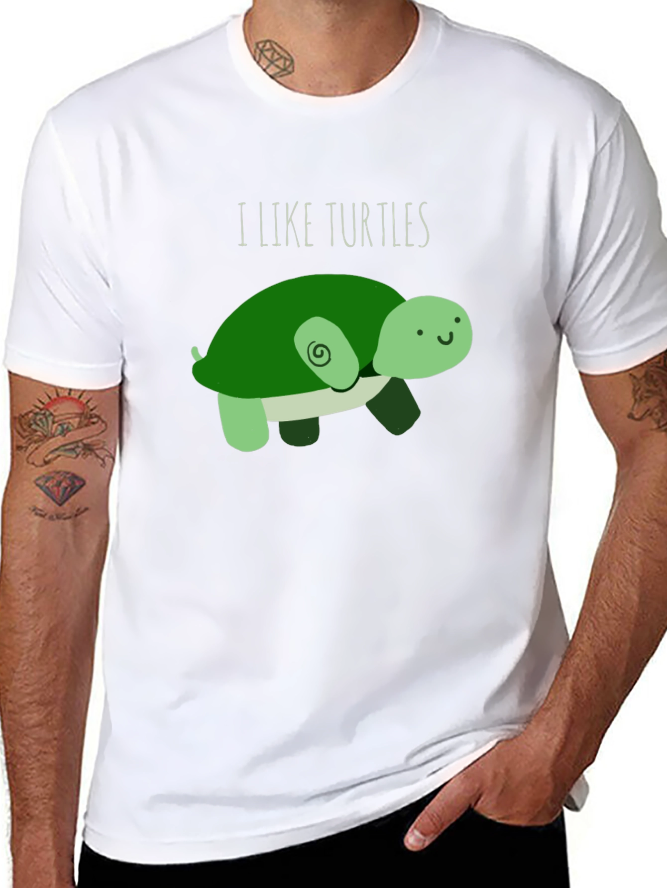Black I Like Turtles T-Shirt - Cute Cartoon Design view 8