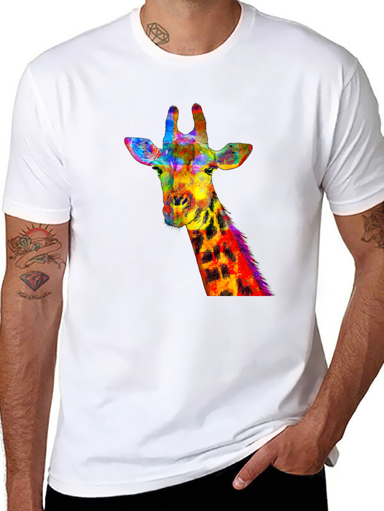 Black Vibrant Giraffe Graphic Tee - Stylish Black T-Shirt view 8