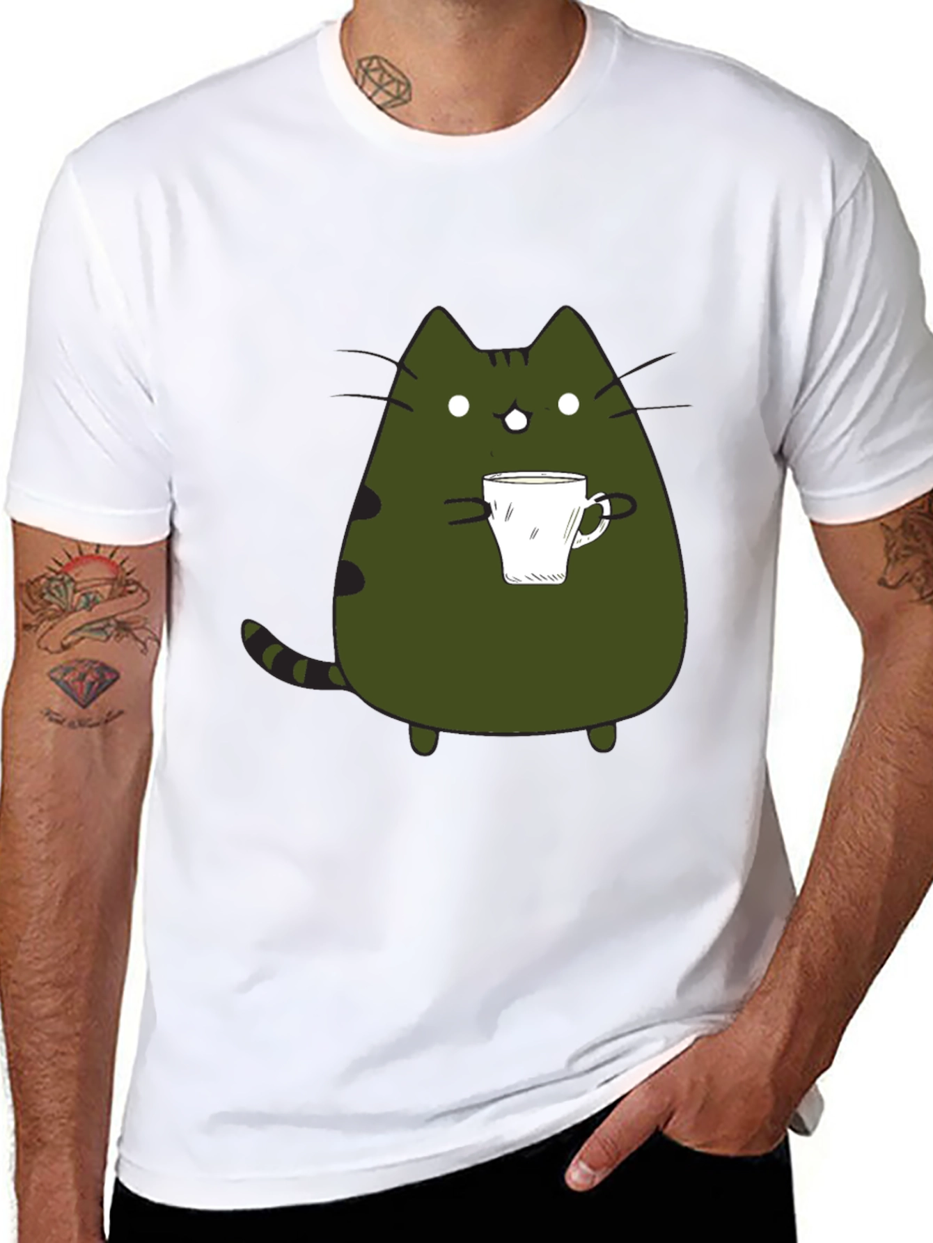 Black Cute Cat Coffee T-Shirt - Black Graphic Tee view 8