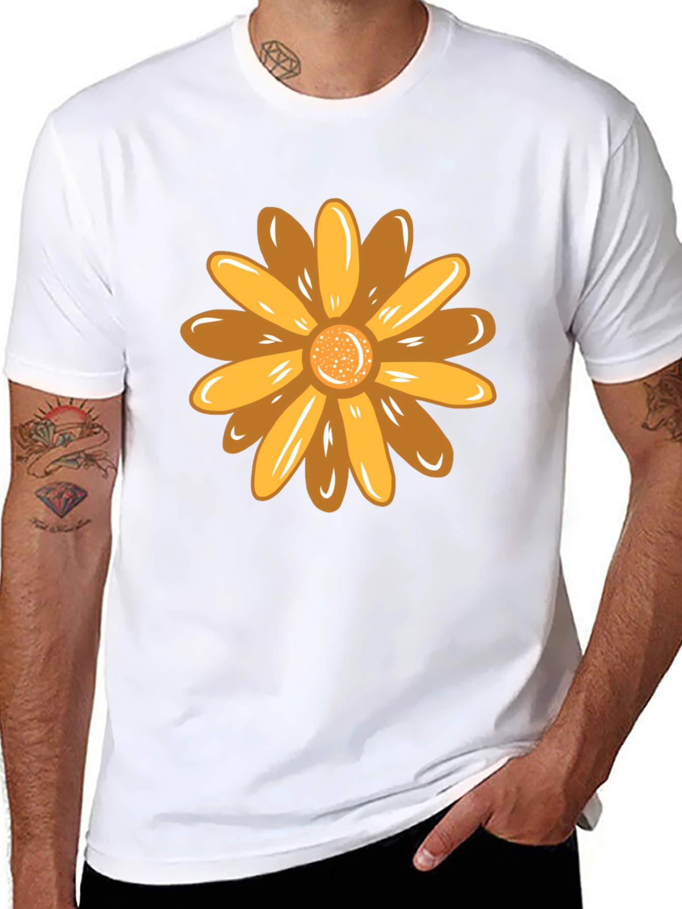 Black Golden Flower Graphic Black T-Shirt view 8