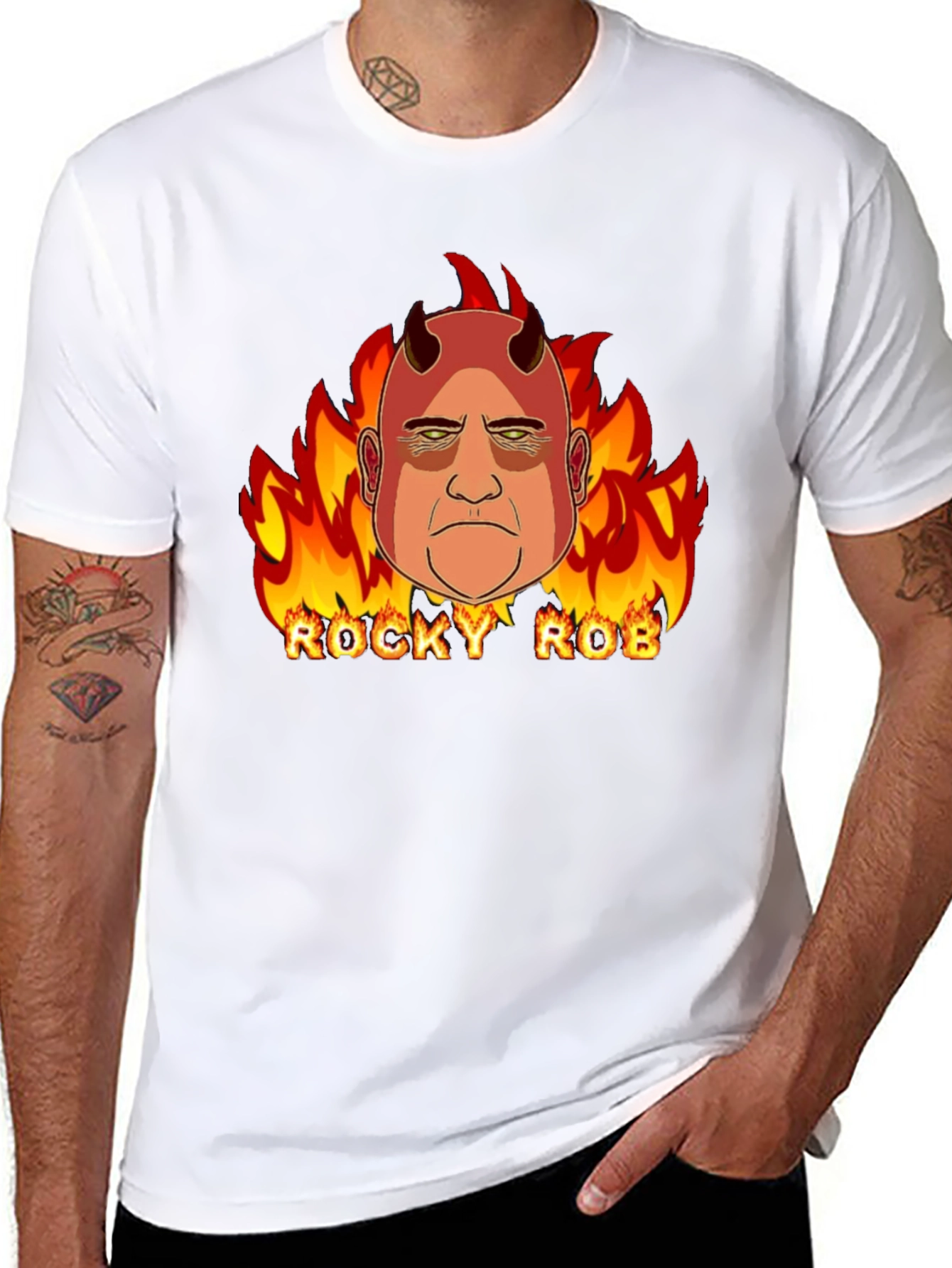 Rocky Rob Devil Flame Graphic Black T-Shirt - 8
