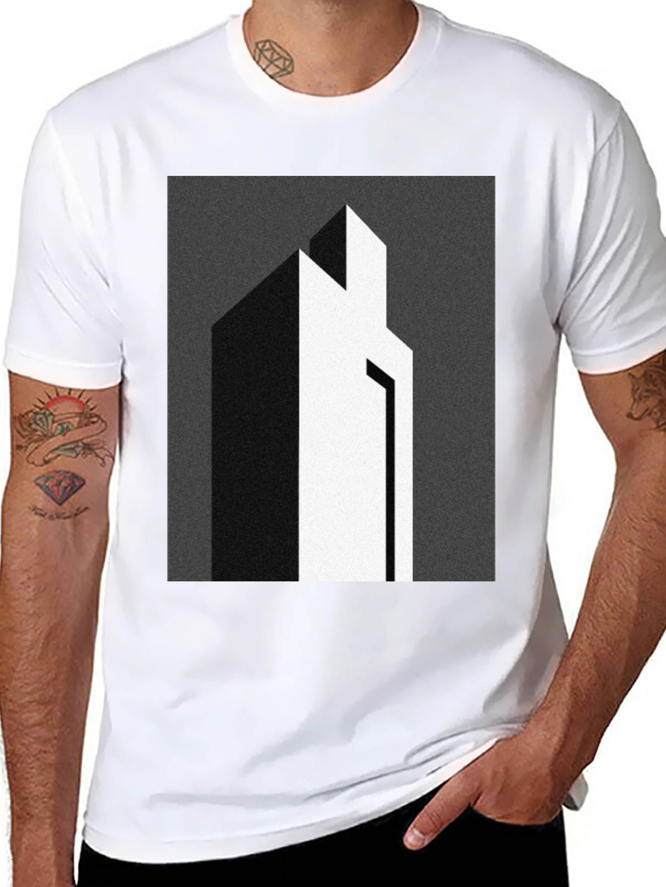 Black Modern Abstract Graphic Print Tee view 8