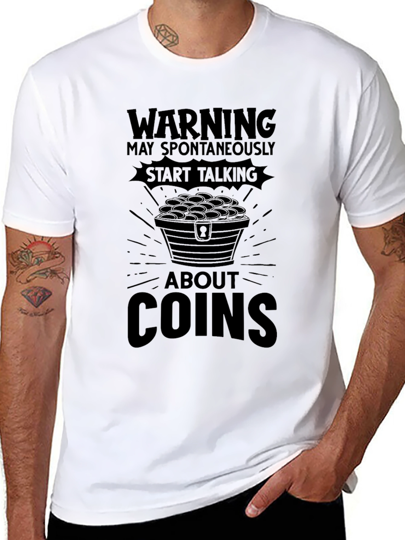 Black Warning: May Spontaneously Talk About Coins T-Shirt view 8