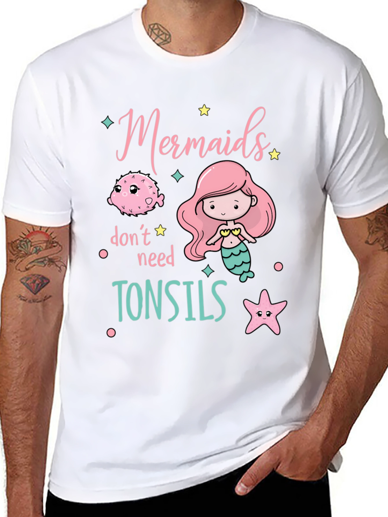Black Mermaids Don't Need Tonsils Black Graphic Tee view 8