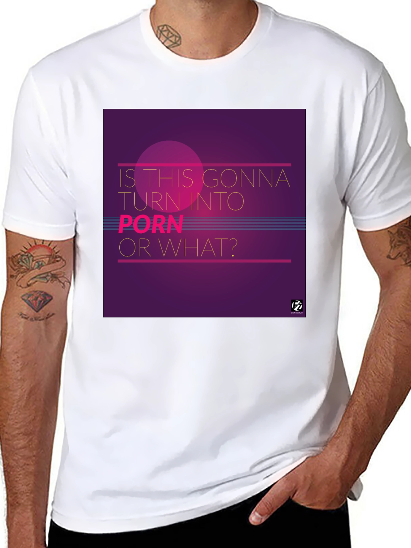 Black Retro "Porn?" Graphic Tee - Black Cotton Blend T-Shirt view 8