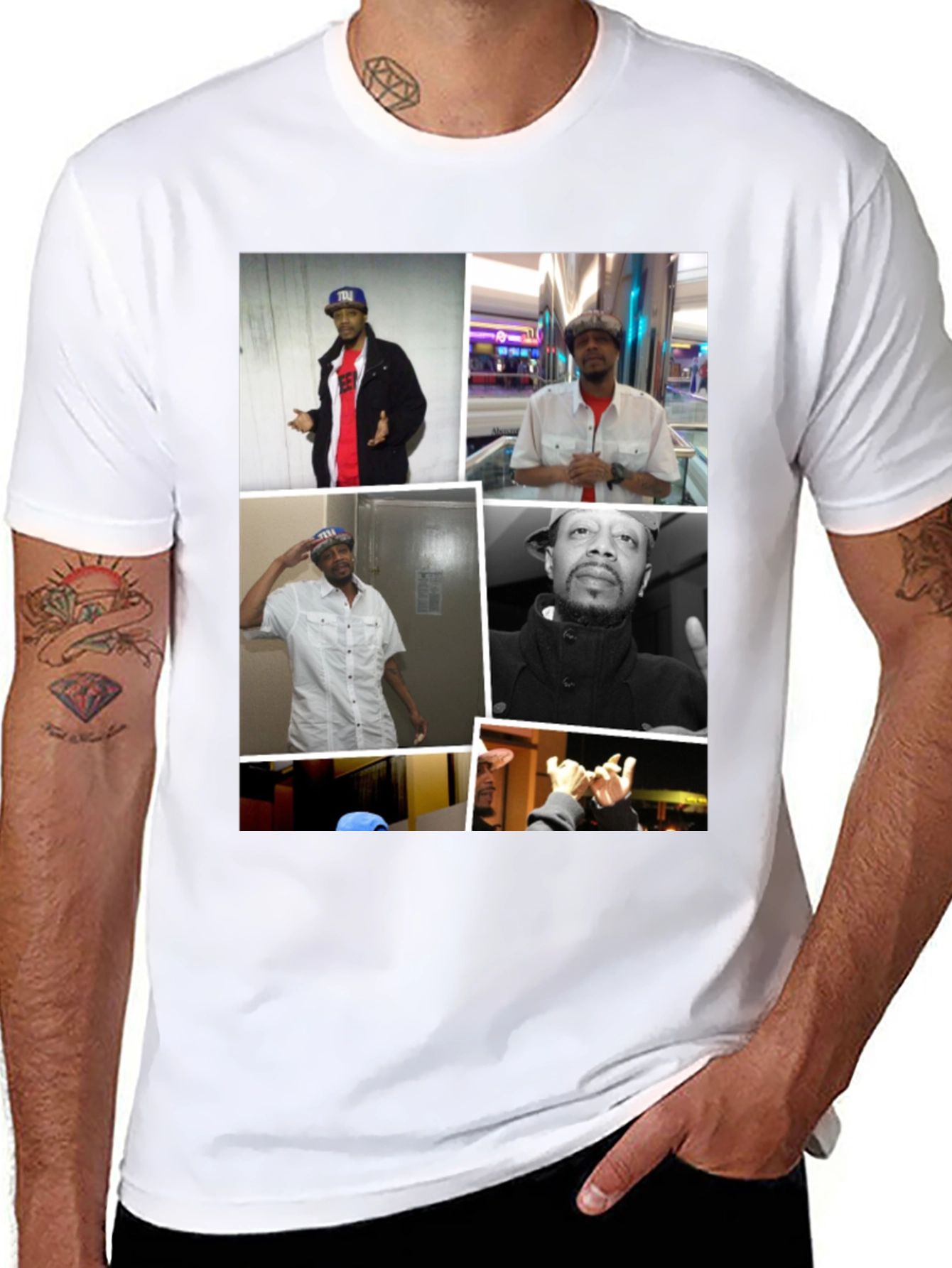 Black Black T-Shirt with Man Collage view 8