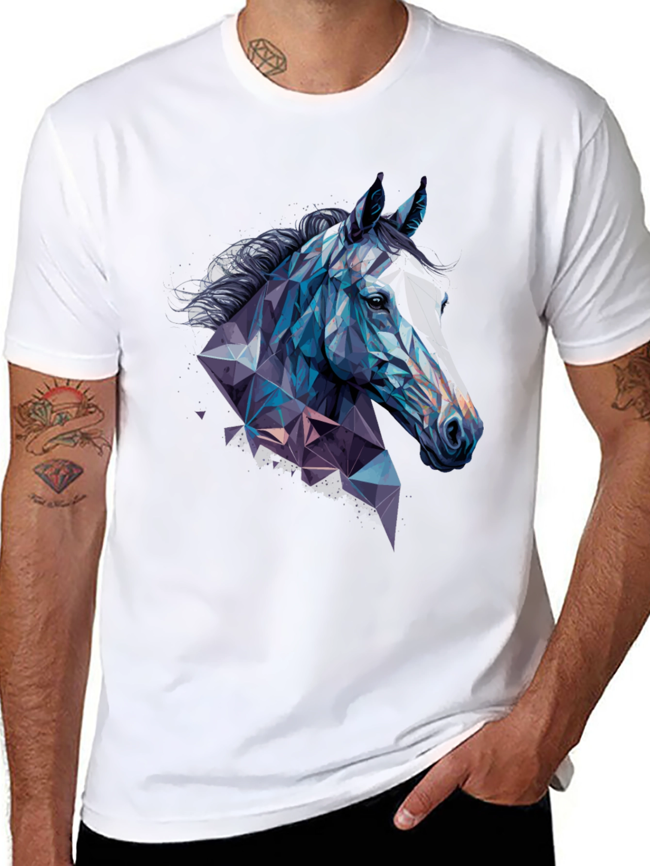 Black Geometric Horse Graphic Tee view 8