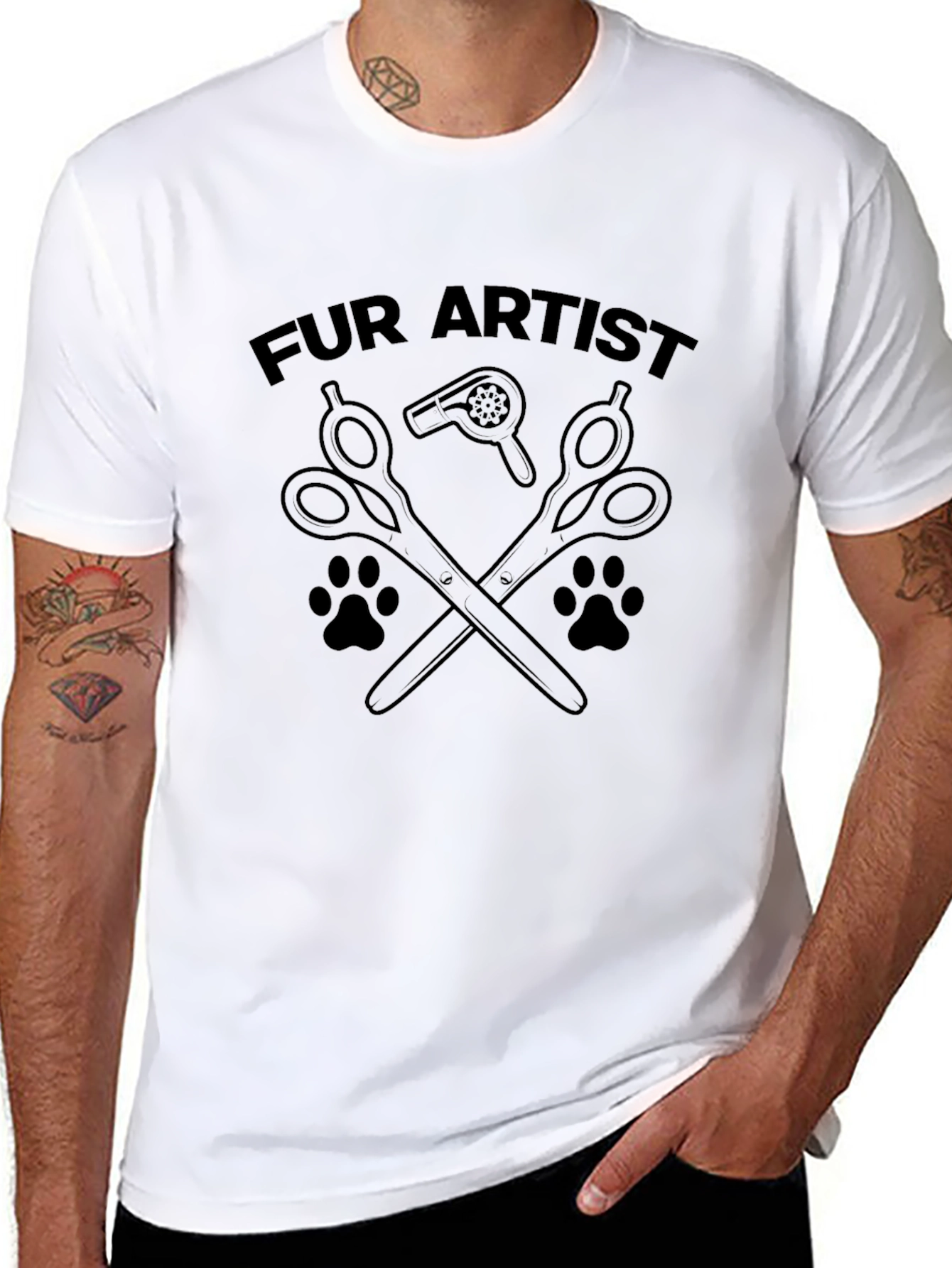 Black Fur Artist T-Shirt - Grooming Scissors & Paw Prints view 8