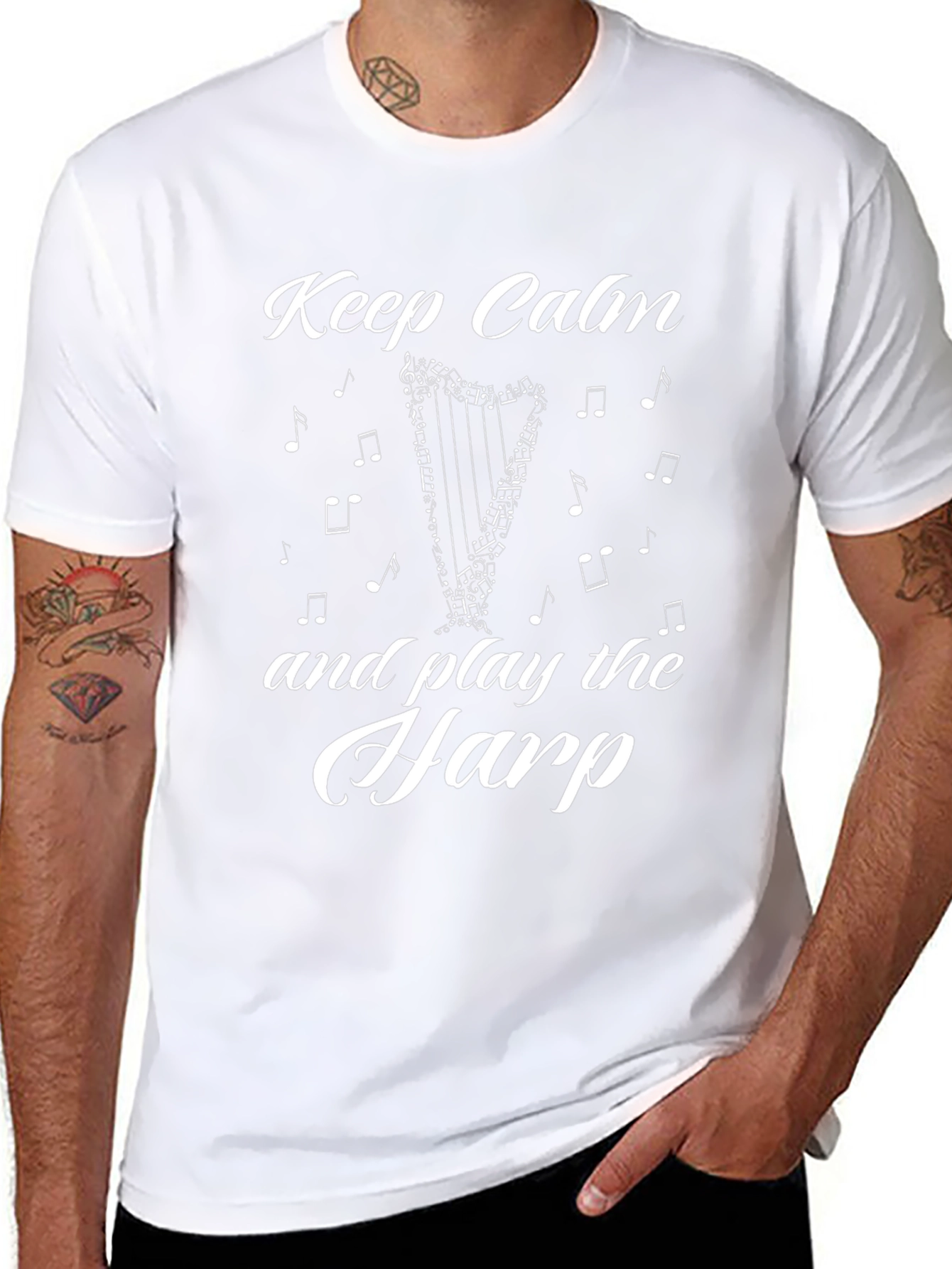 Black Keep Calm and Play the Harp T-Shirt - Black view 8