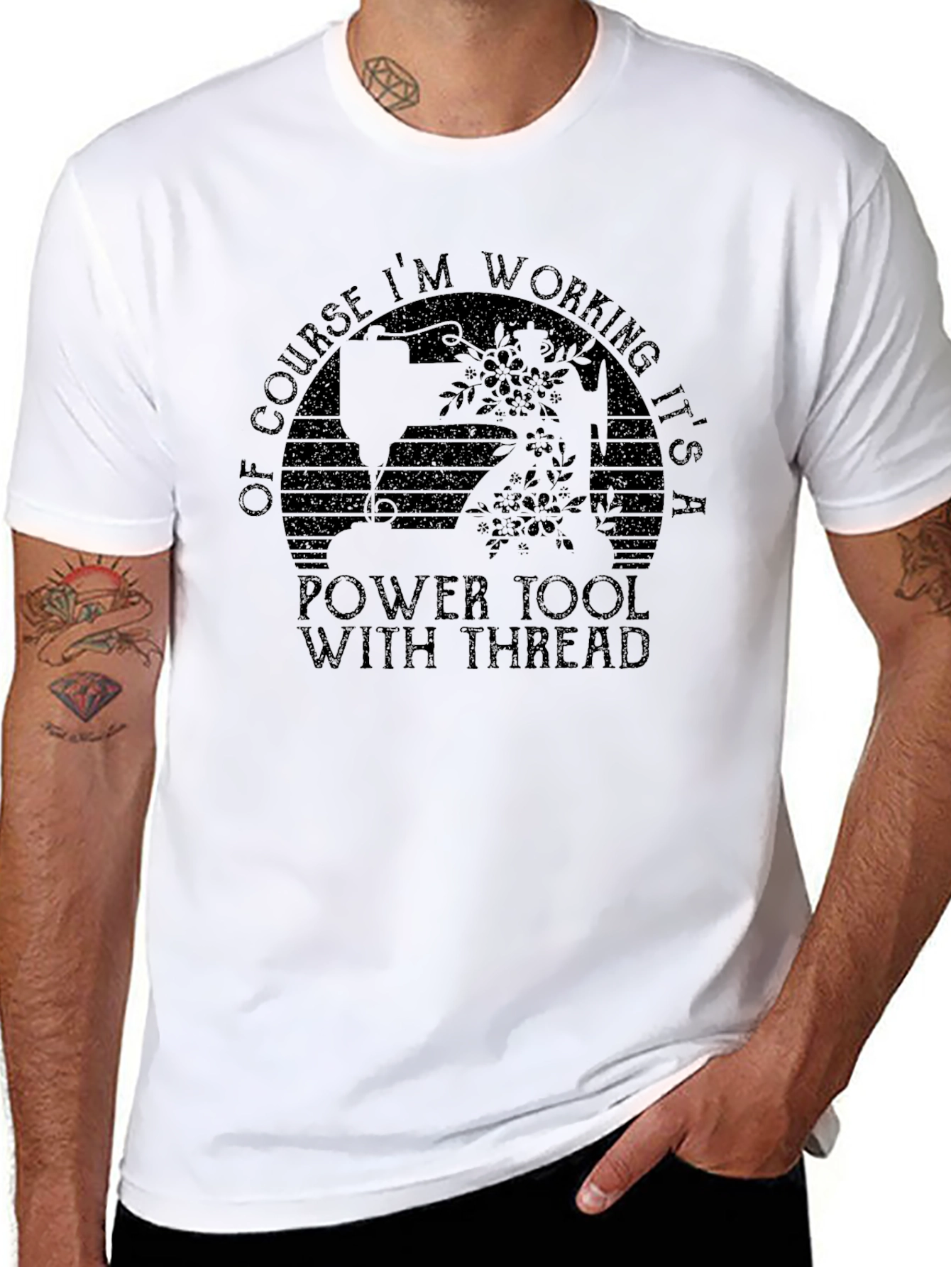 Black Sewing Power Tool T-Shirt - Funny Crafting Tee view 8