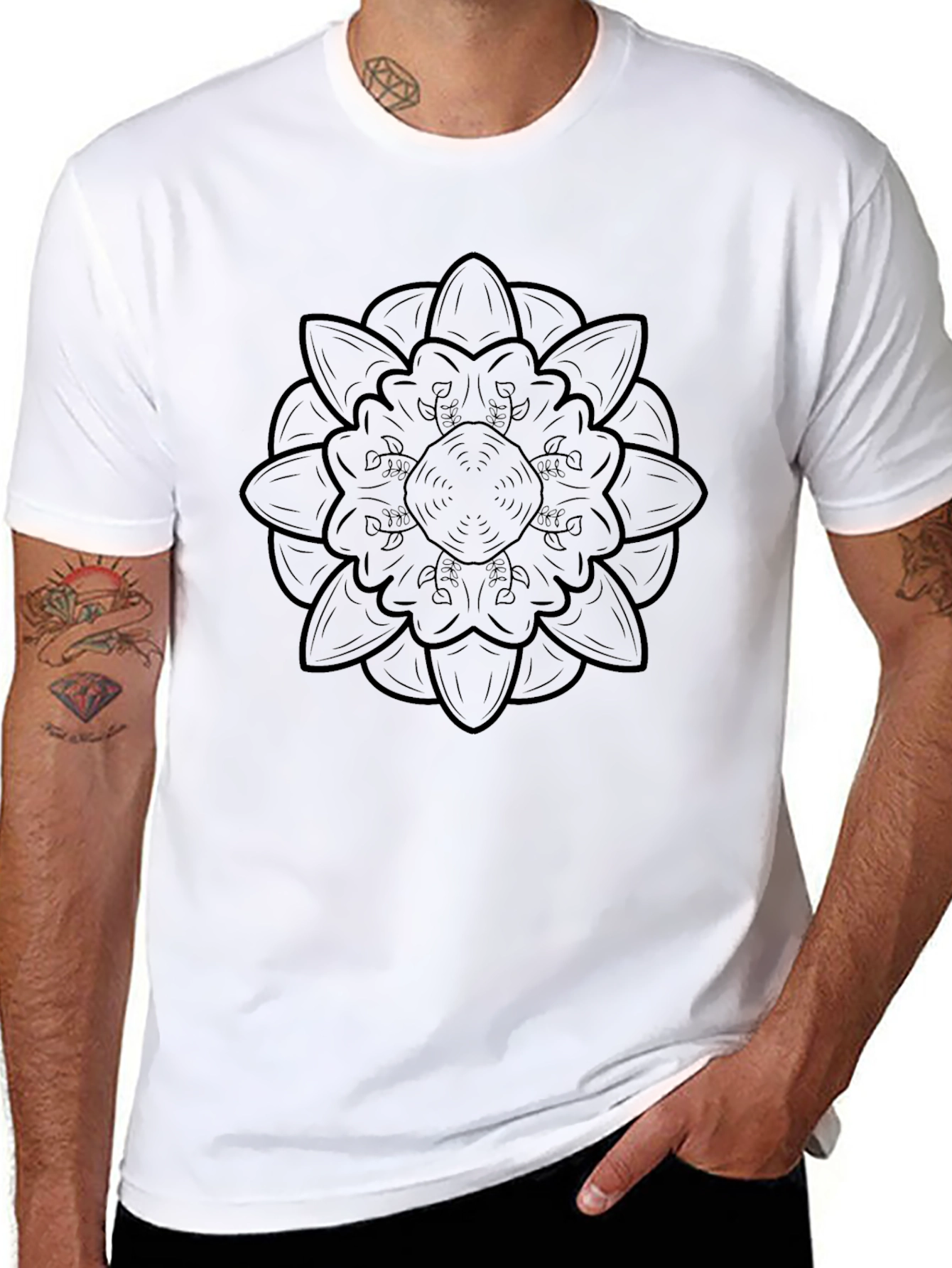 Black Black Mandala Graphic Tee - Men's Casual Shirt view 8