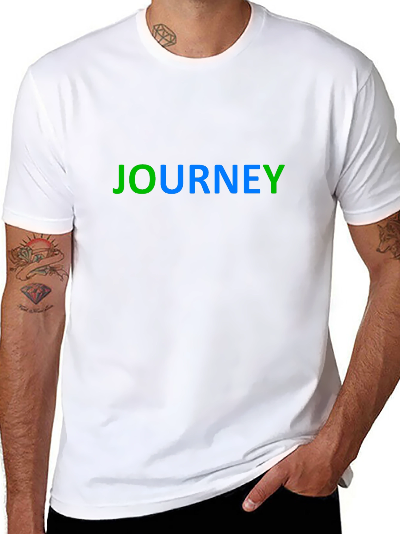 Black Journey T-Shirt - Green & Blue Lettering, Black Cotton Tee view 8