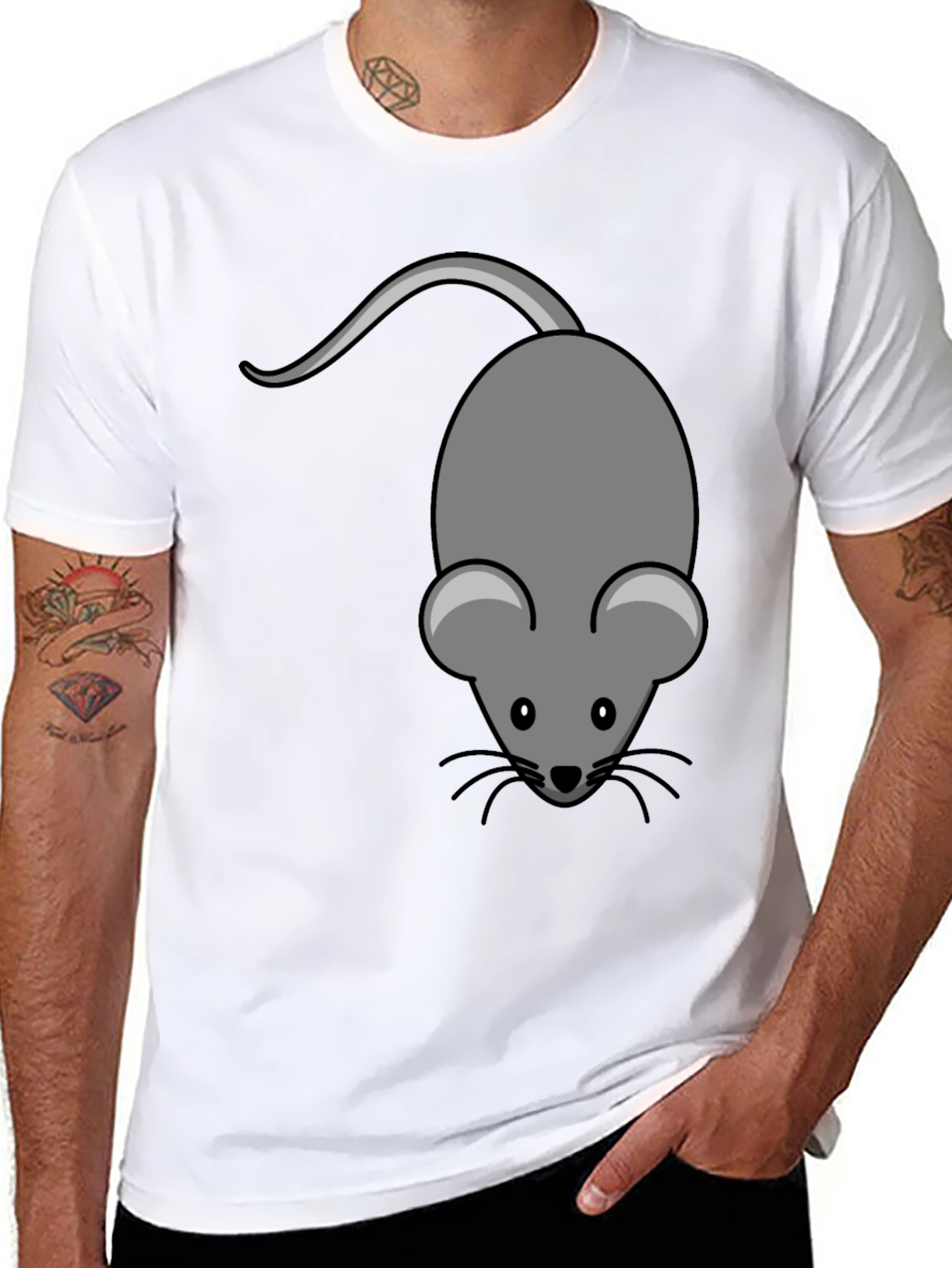 Black Cute Mouse Graphic Tee - Unisex Black T-Shirt view 8