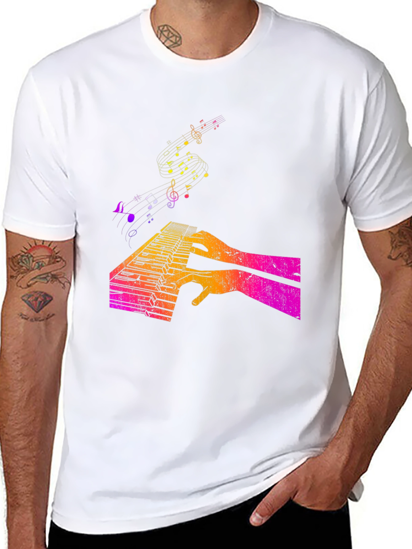 Black Piano Keys & Music Notes Graphic T-Shirt view 8