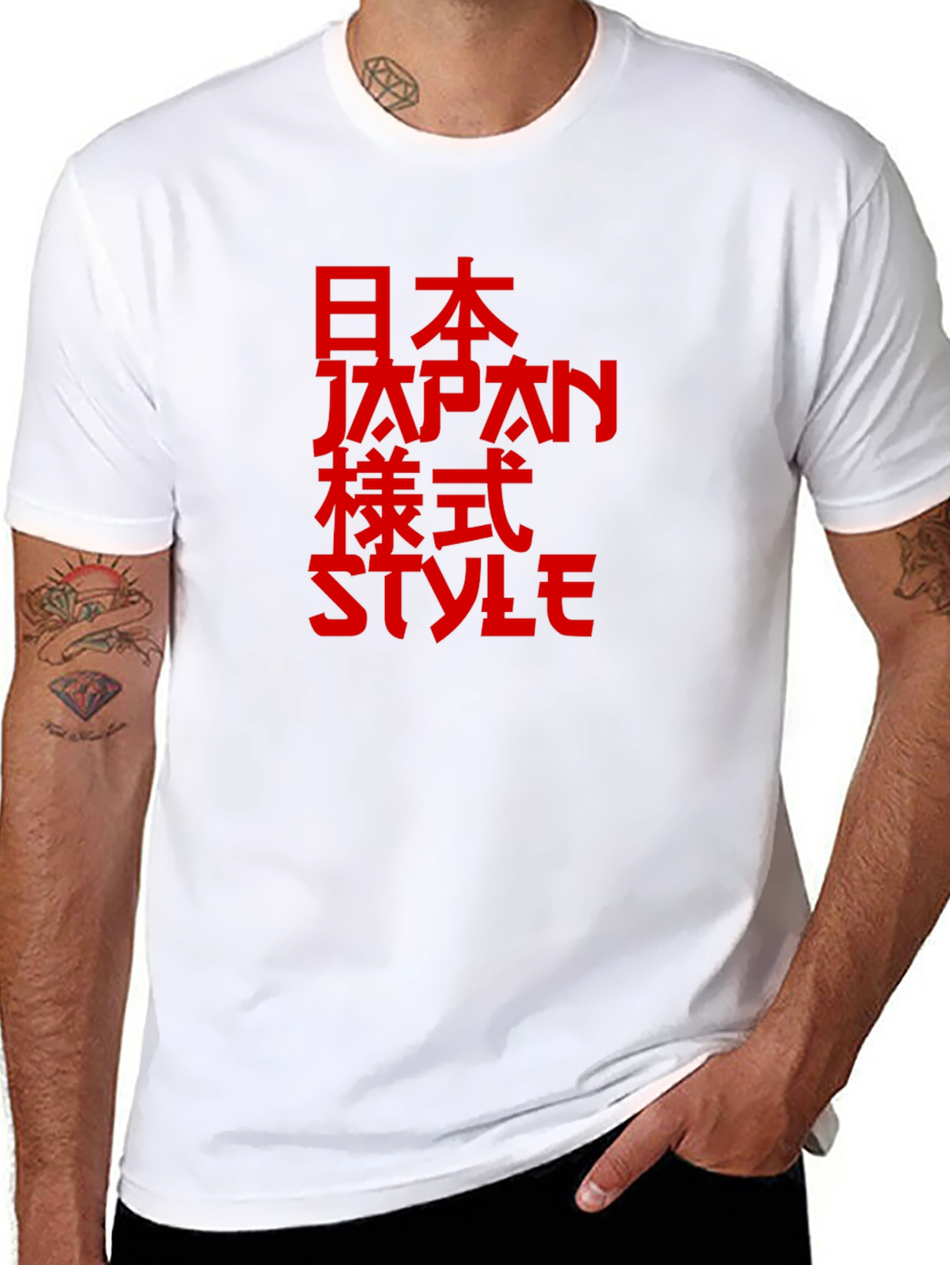 Japanese Style Red Print Black T-Shirt - 8