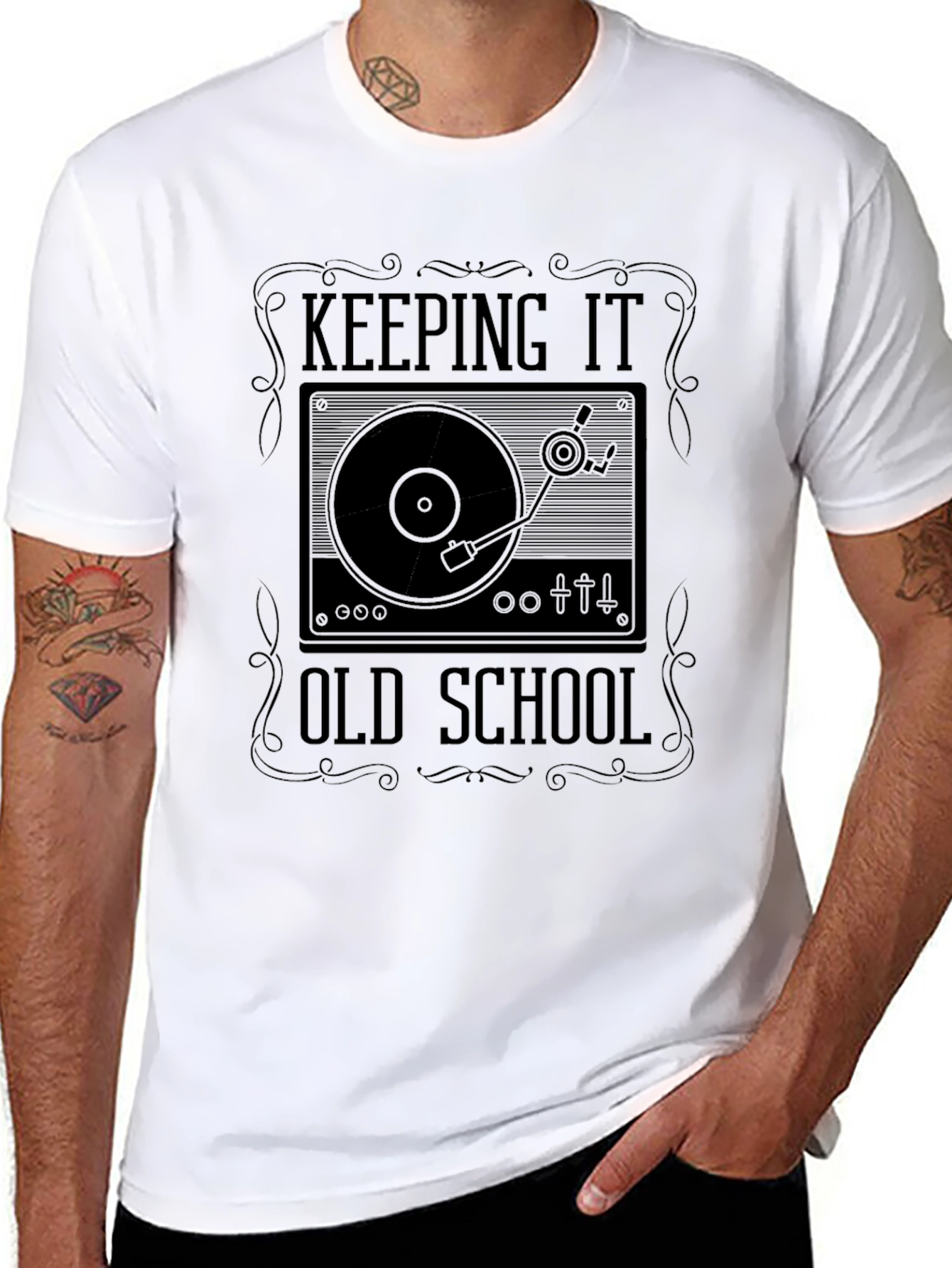 Black Keeping It Old School T-Shirt - Vinyl Record Player view 8