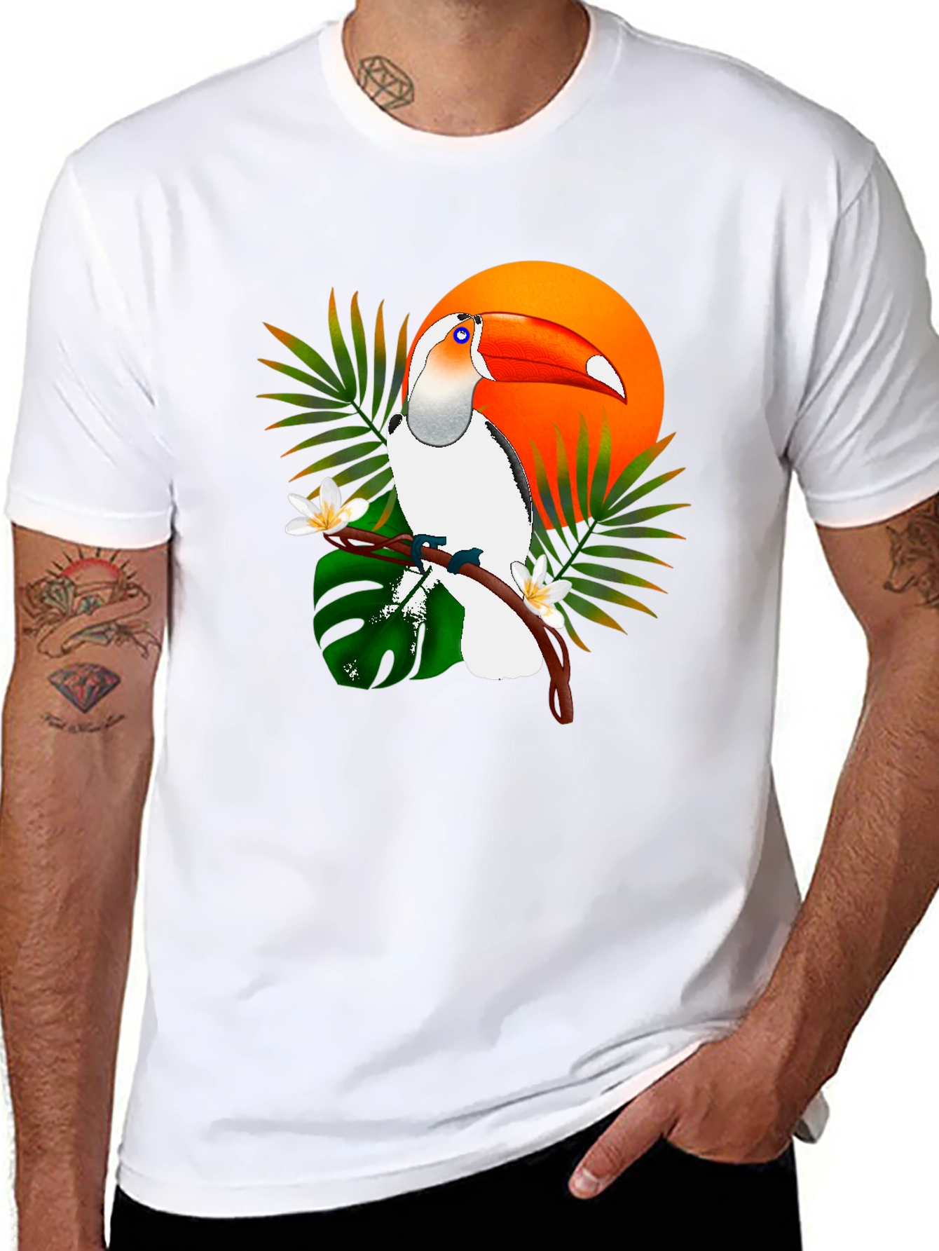 Black Tropical Toucan Graphic Tee - Black Cotton T-Shirt view 8
