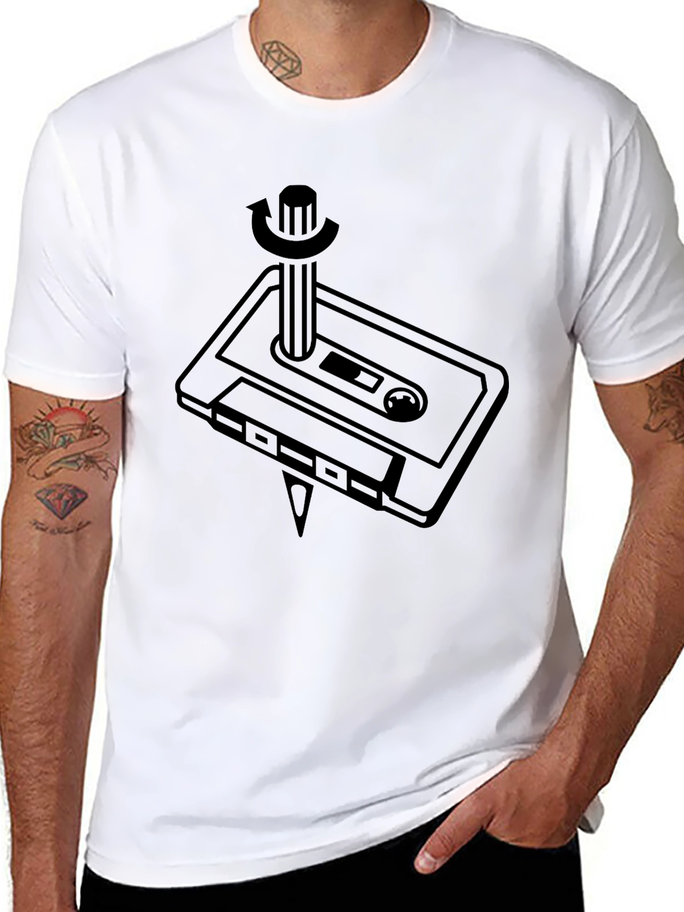 Black Retro Cassette Tape T-Shirt - Rewind Graphic Tee view 8