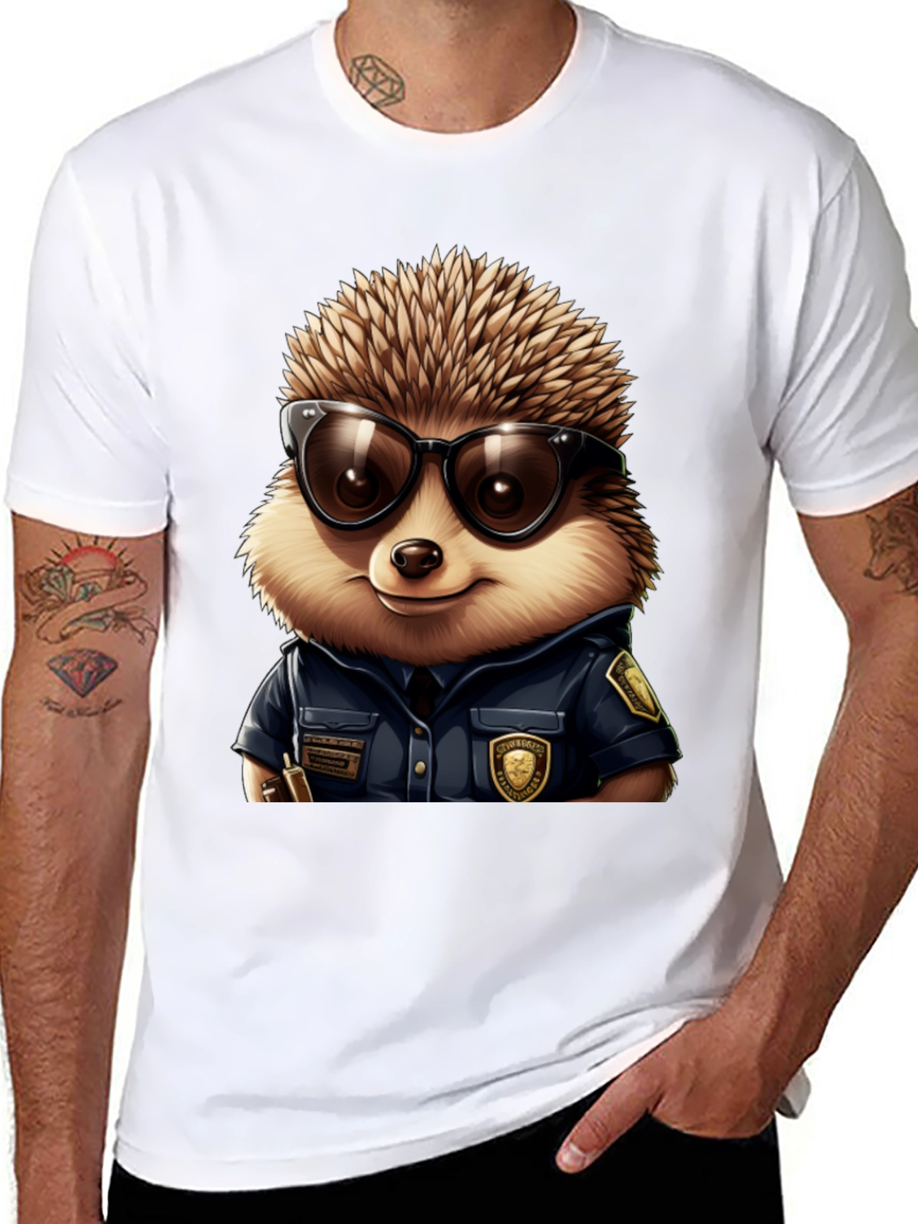 Black Cool Hedgehog Police T-Shirt view 8
