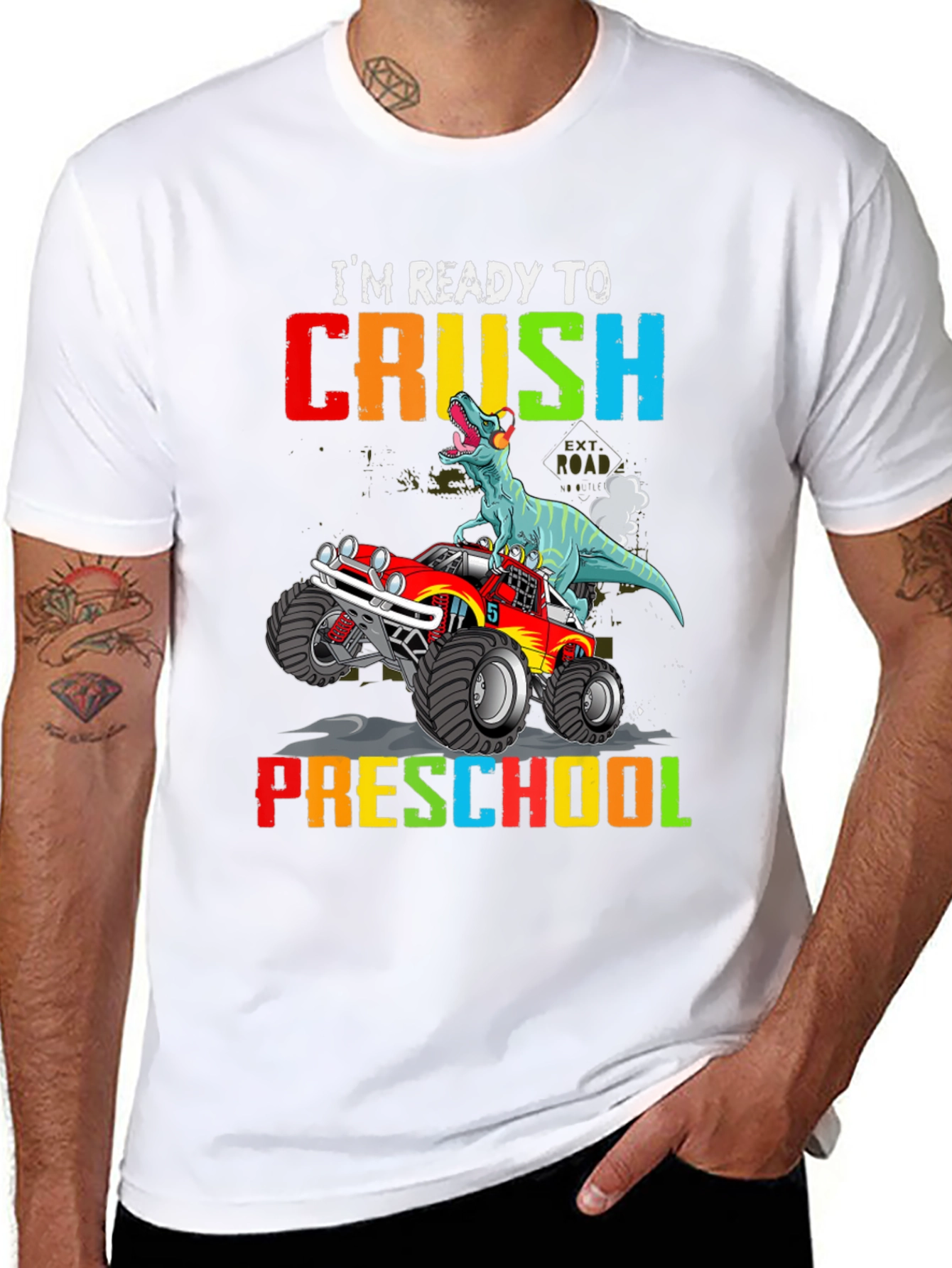 Black Ready to Crush Preschool Dinosaur Monster Truck T-Shirt view 8