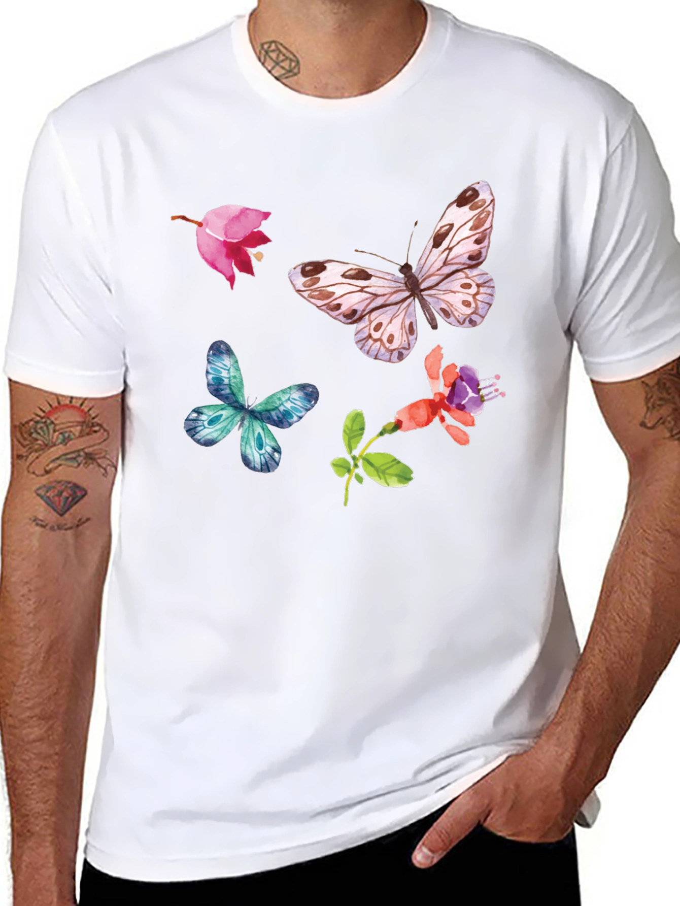 Black Floral Butterfly Graphic Tee - Black Casual Top view 8