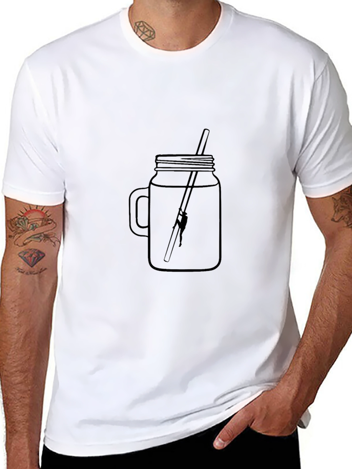 Black Fishing Rod in Jar Graphic Tee - Black Cotton T-Shirt view 8