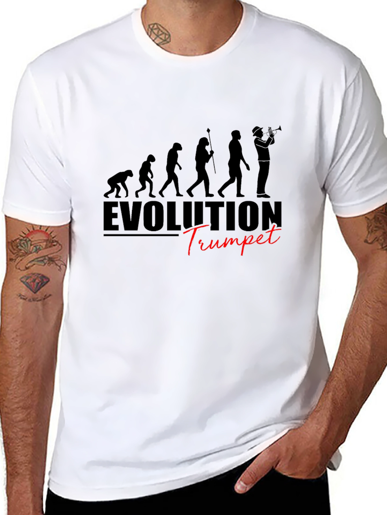 Black Evolution of Trumpet Player Black T-Shirt view 8