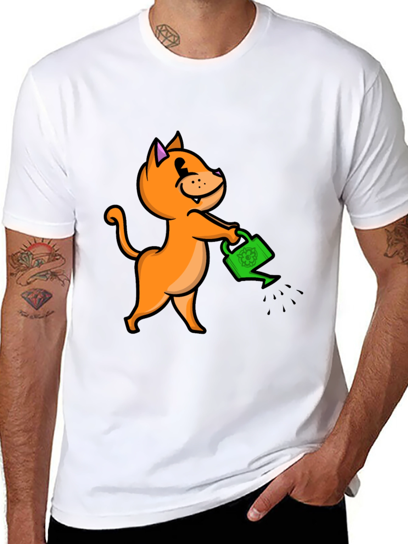 Black Cat with Watering Can T-Shirt view 8
