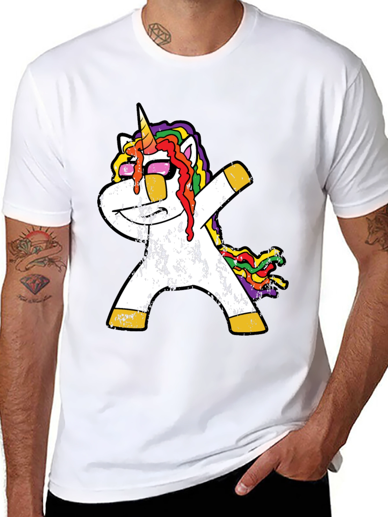 Black Dabbing Unicorn Graphic Tee - Black Casual T-Shirt view 8