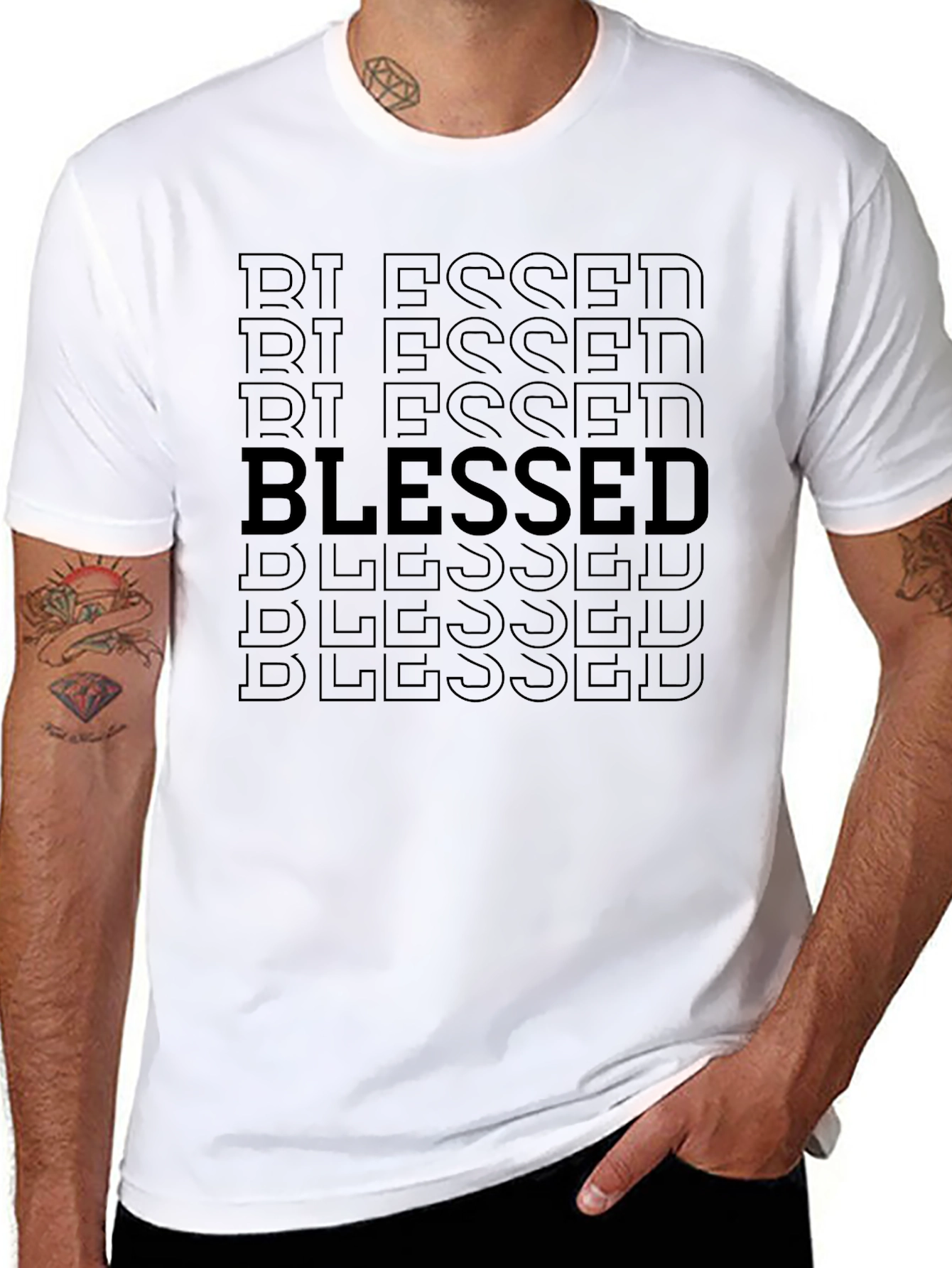 Black Blessed Graphic Print Black Crew Neck T-Shirt view 8