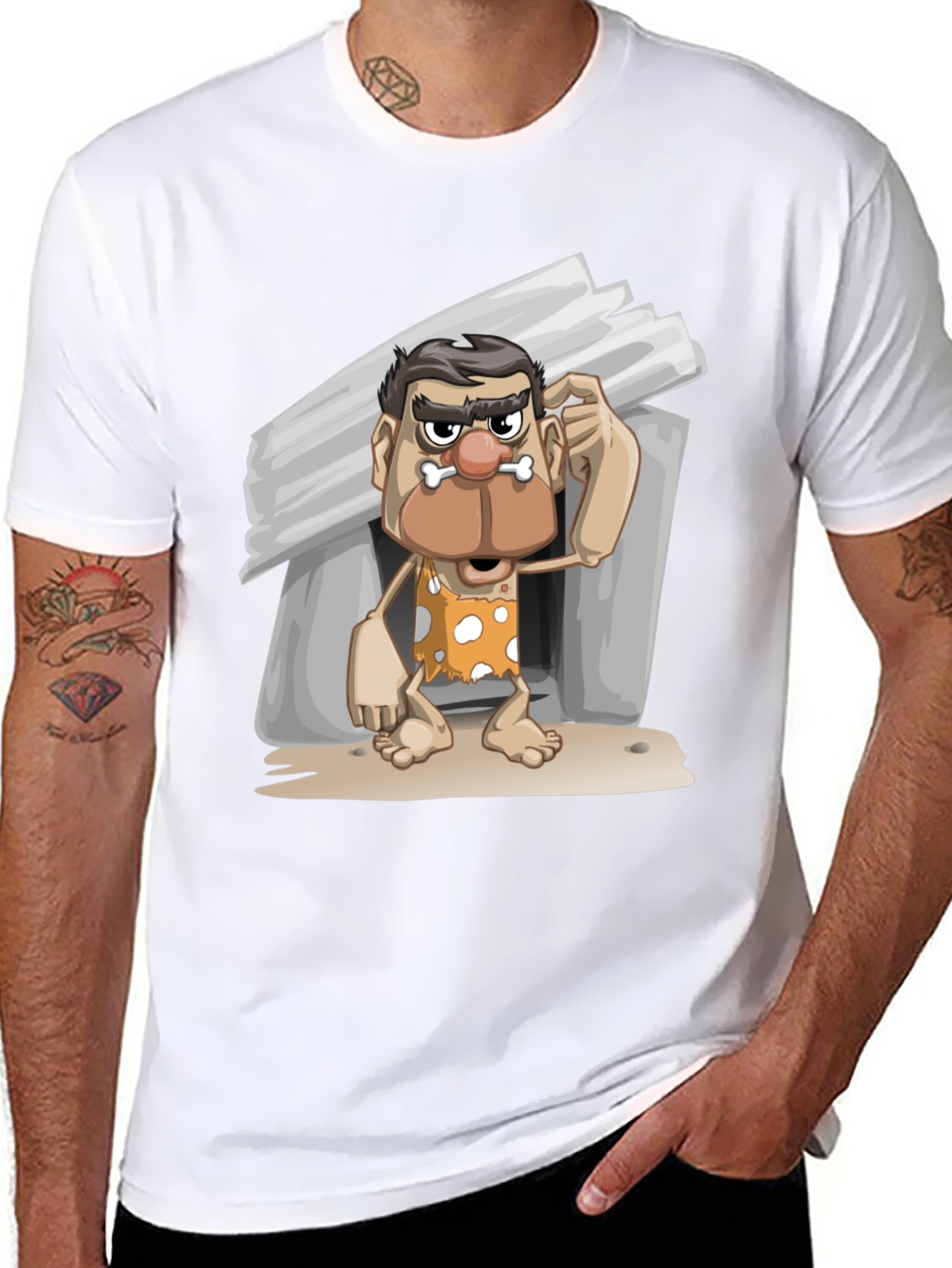 Black Funny Caveman Graphic T-Shirt view 8