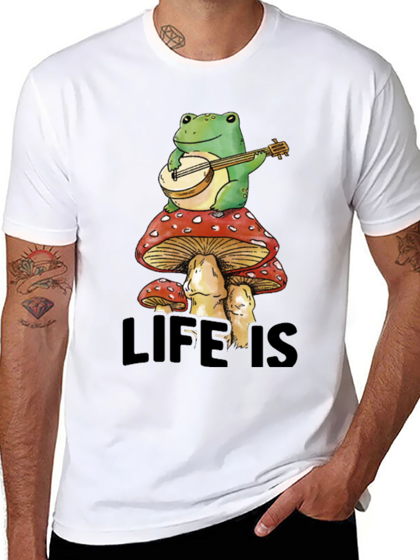 Black Frog on Mushroom T-Shirt - Life is Good! view 8