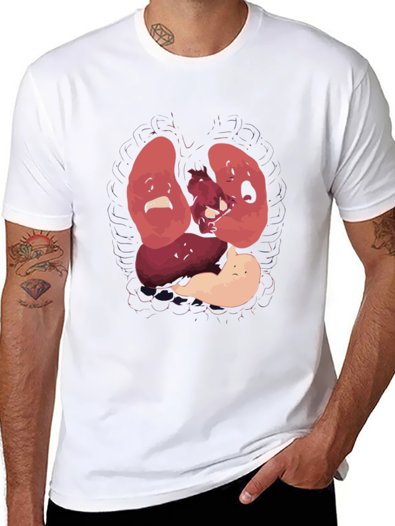 Black Anatomical T-Shirt Funny Organs Cartoon Tee view 8